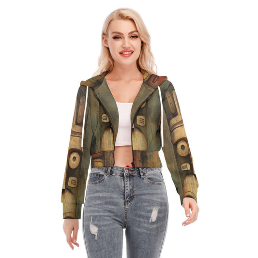 All-Over Print Women's Crop Top Hoodie With Zipper Closure