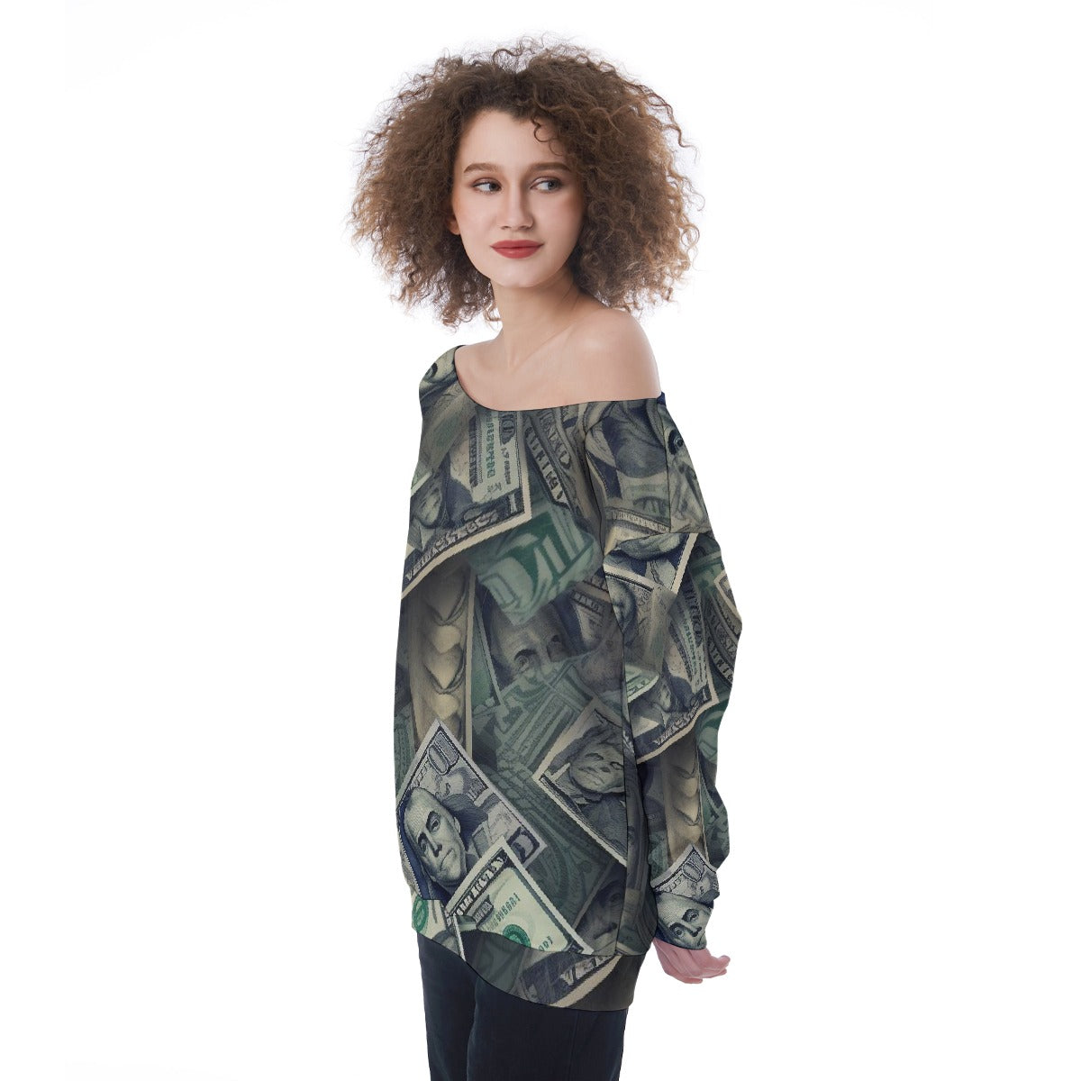 All-Over Print Oversized Women's Off-Shoulder Sweatshirt