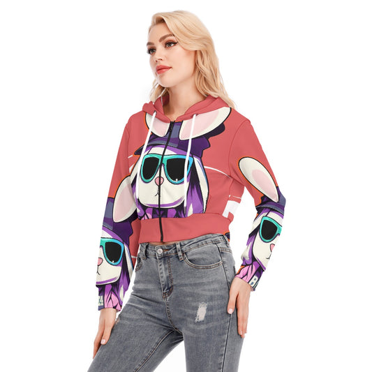 All-Over Print Women's Crop Top Hoodie With Zipper Closure