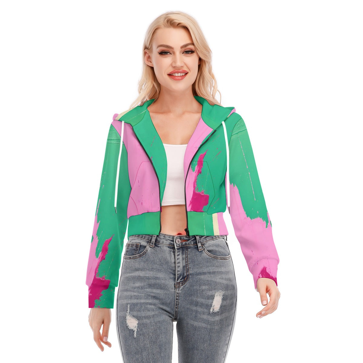All-Over Print Women's Crop Top Hoodie With Zipper Closure