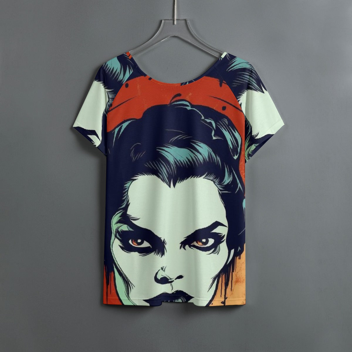 All-Over Print Women's Round Neck T-shirt With Raglan Sleeve