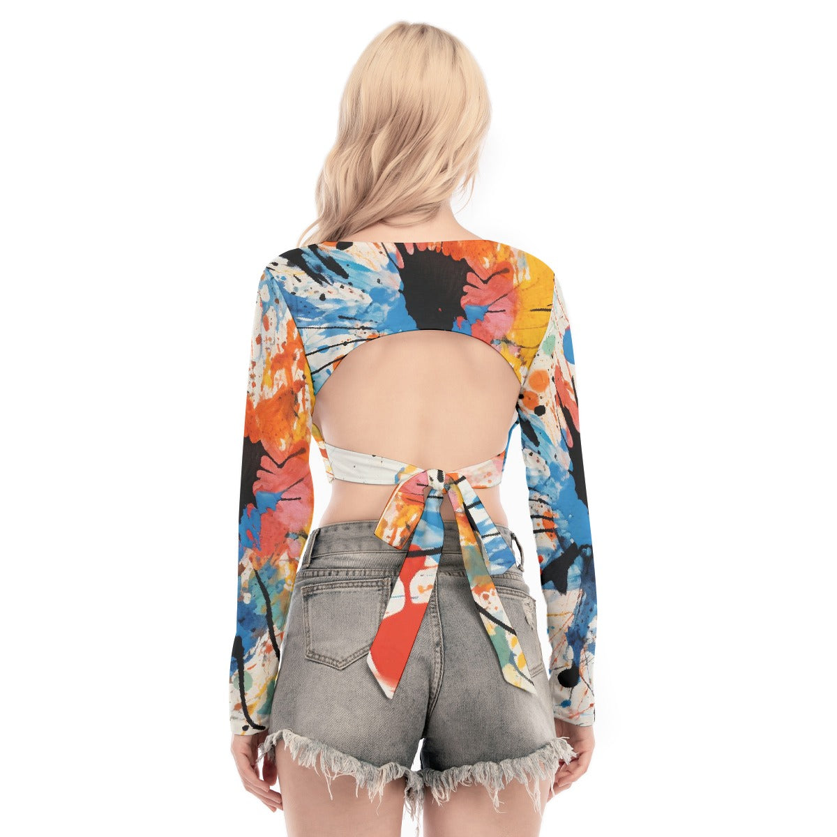 All-Over Print Women's Back Hollow T-shirt With Strap