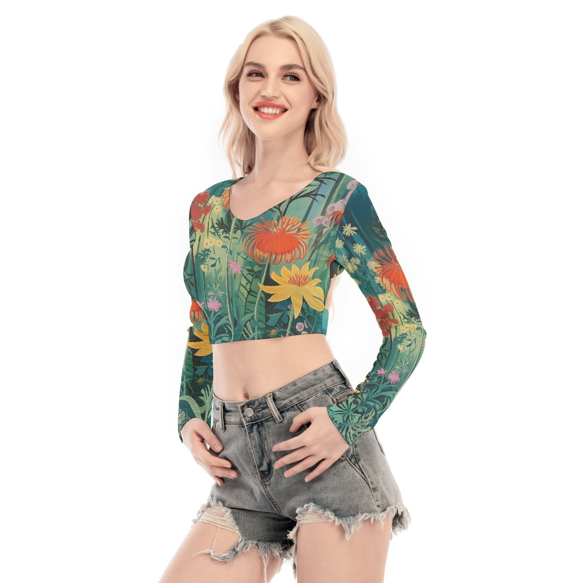 All-Over Print Women's Back Hollow T-shirt With Strap