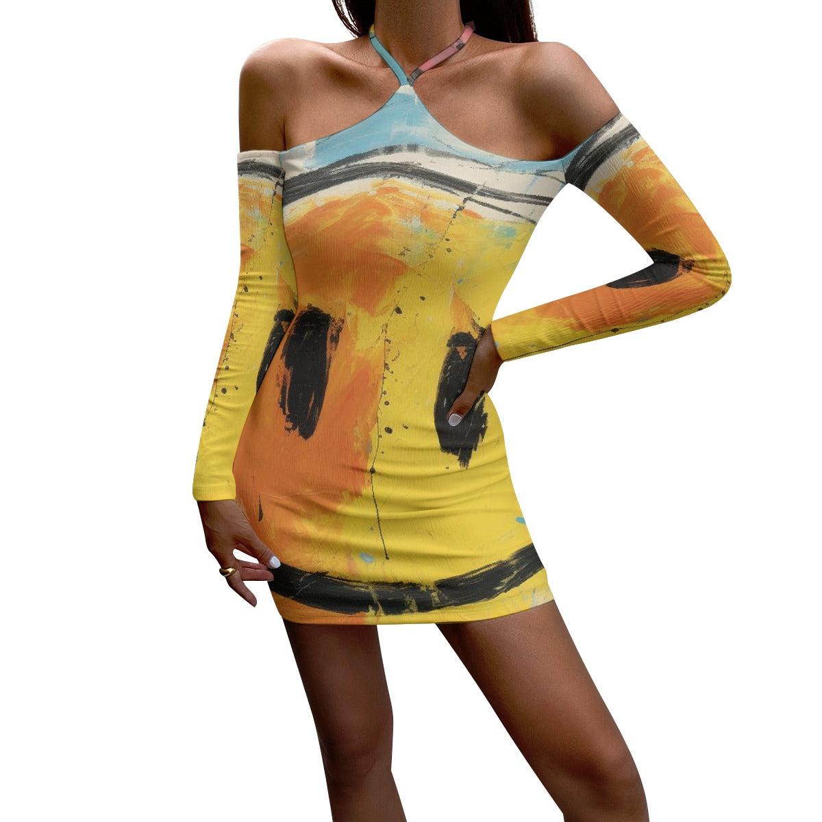 All-Over Print Women's Halter Lace-up Dress