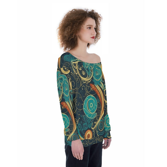All-Over Print Oversized Women's Off-Shoulder Sweatshirt