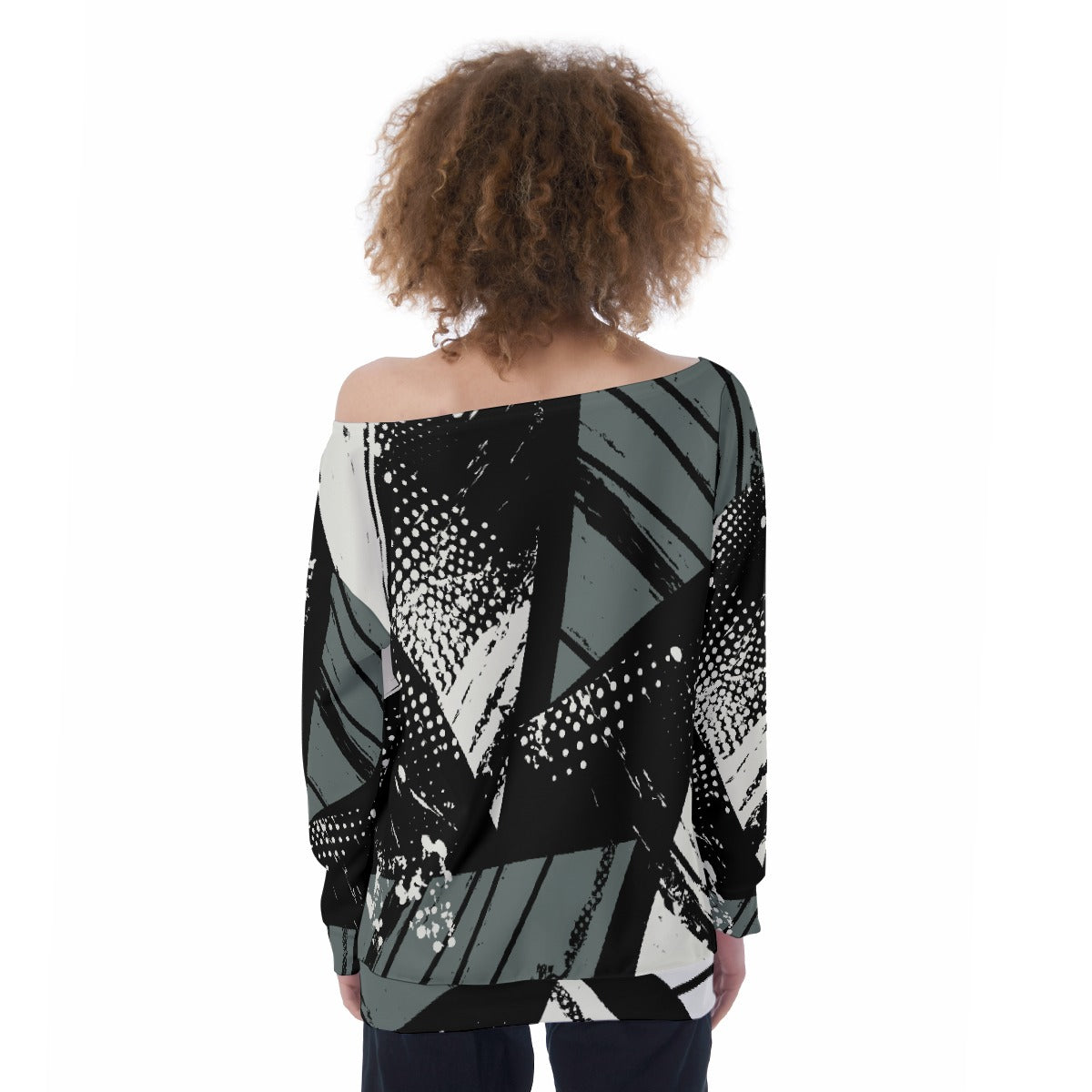 All-Over Print Oversized Women's Off-Shoulder Sweatshirt