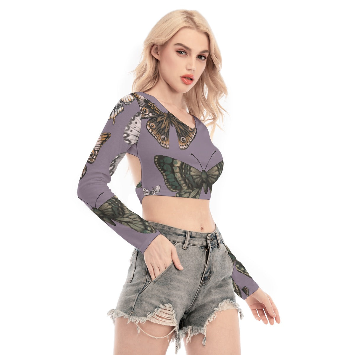 All-Over Print Women's Back Hollow T-shirt With Strap