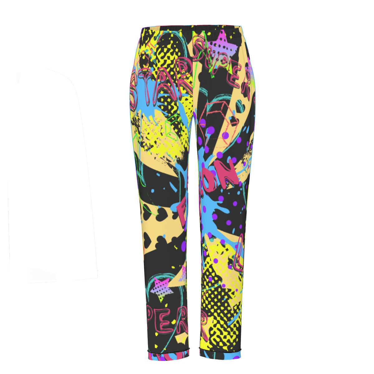 All-Over Print Women's Long Sleeve Pajama Set With Black Contrast Piping