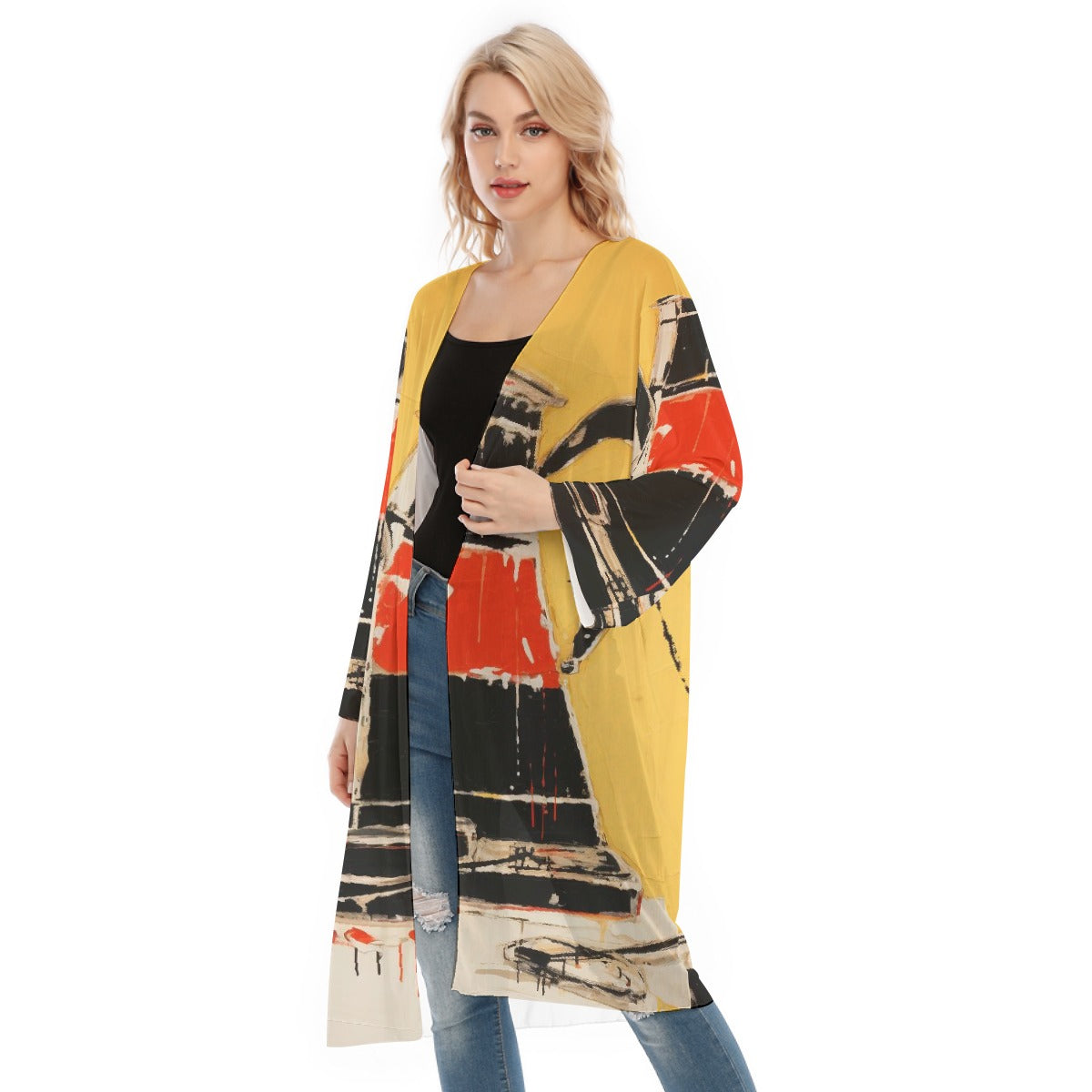 All- Over Print Women's Long Sleeve Mesh Cardigan