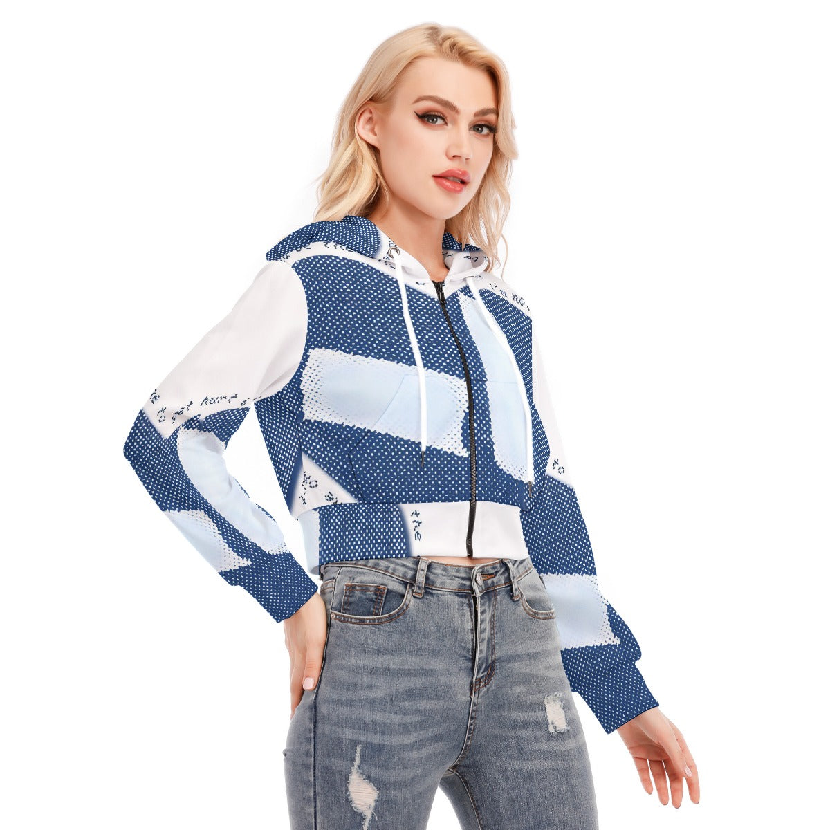 All-Over Print Women's Crop Top Hoodie With Zipper Closure