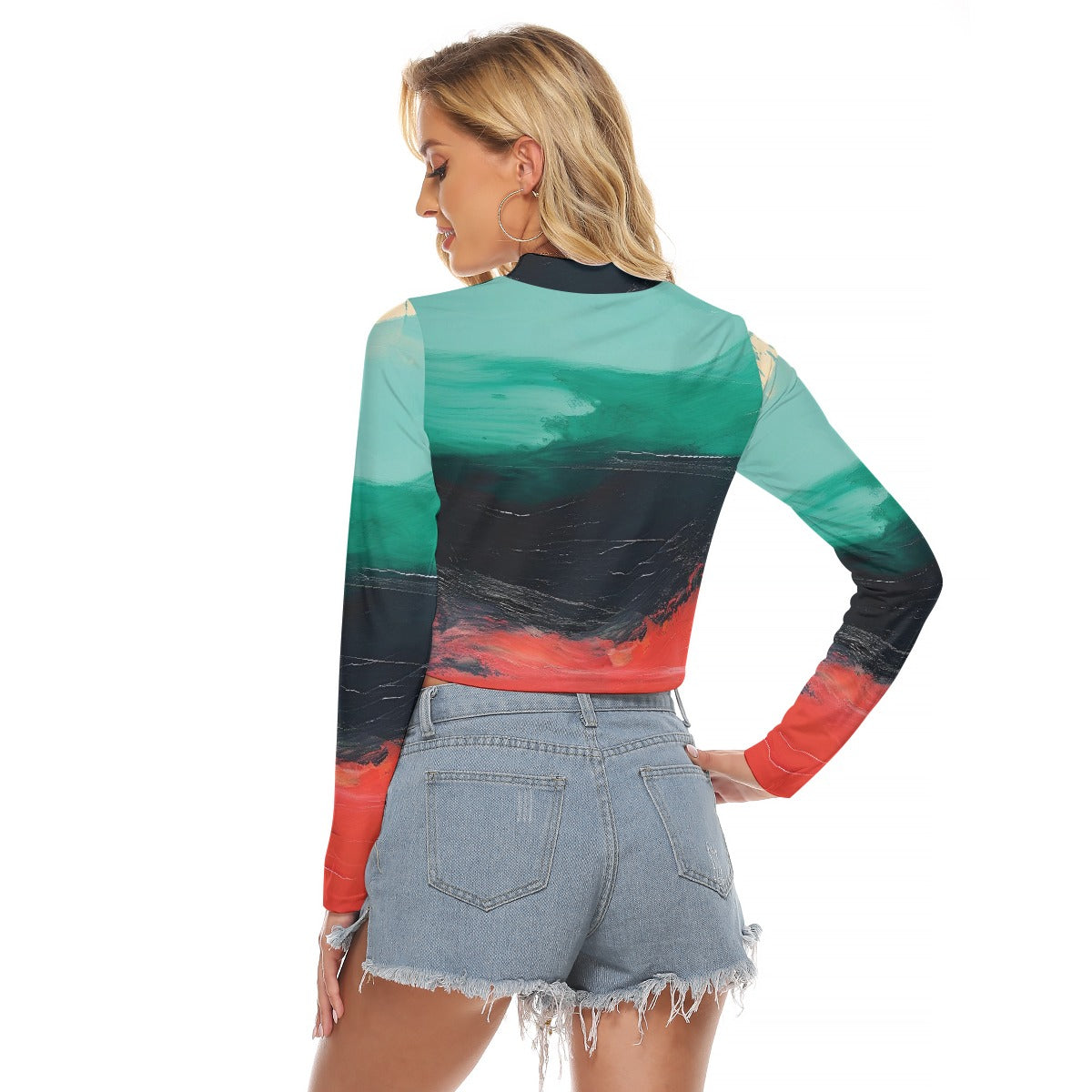 All-Over Print Women's Hollow Chest Keyhole Tight Crop Top