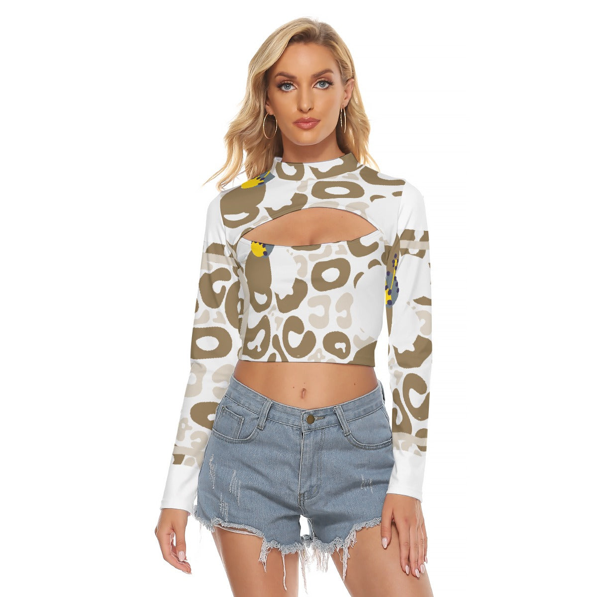 All-Over Print Women's Hollow Chest Keyhole Tight Crop Top