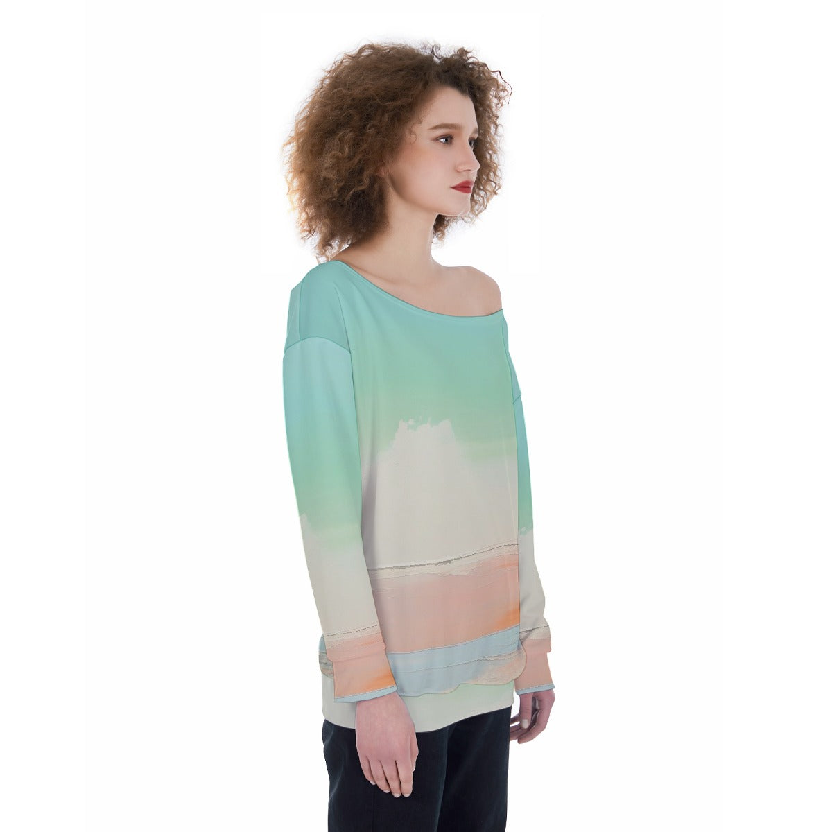All-Over Print Oversized Women's Off-Shoulder Sweatshirt