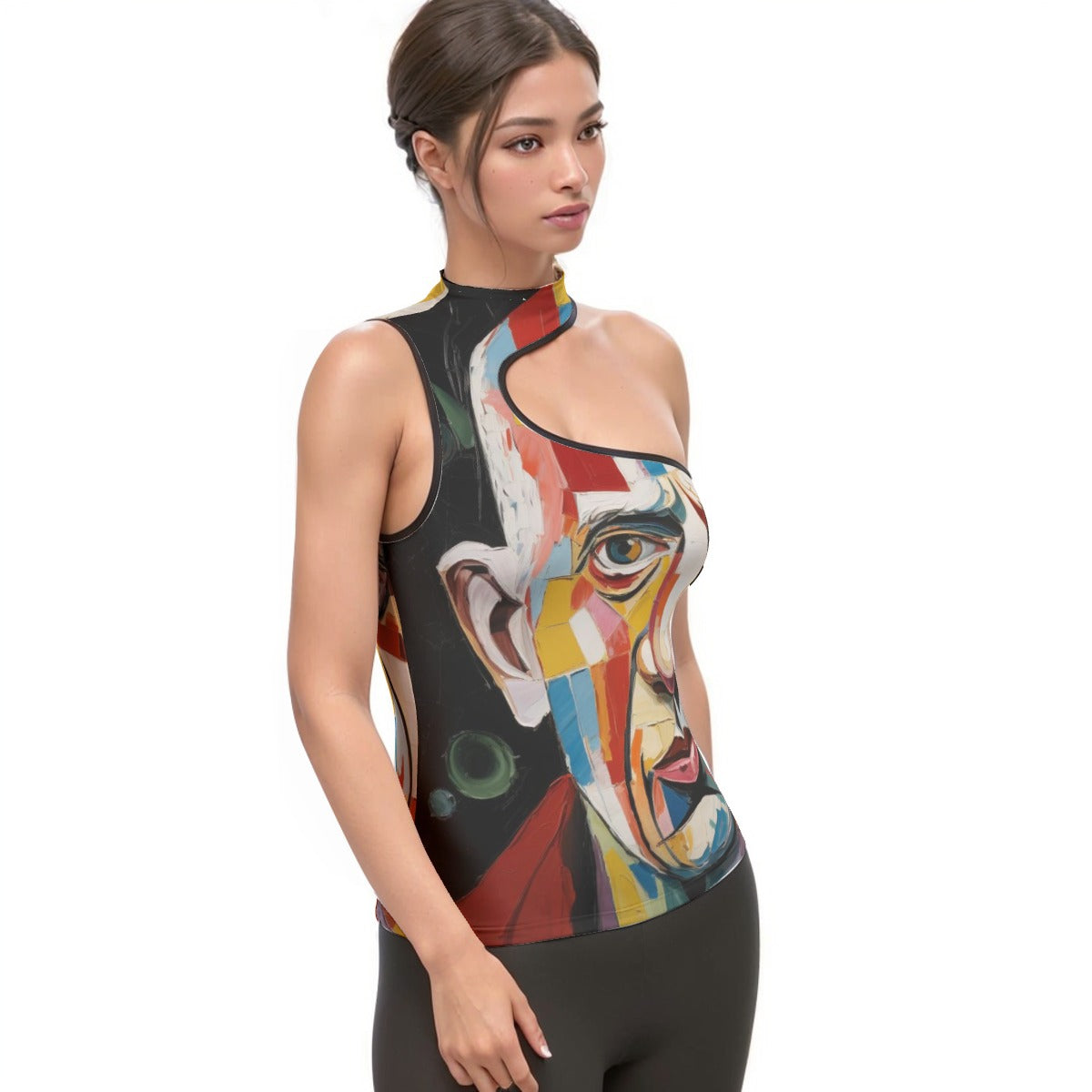 All-Over Print Women's Halter Sleeveless Asymmetrical Tank Top