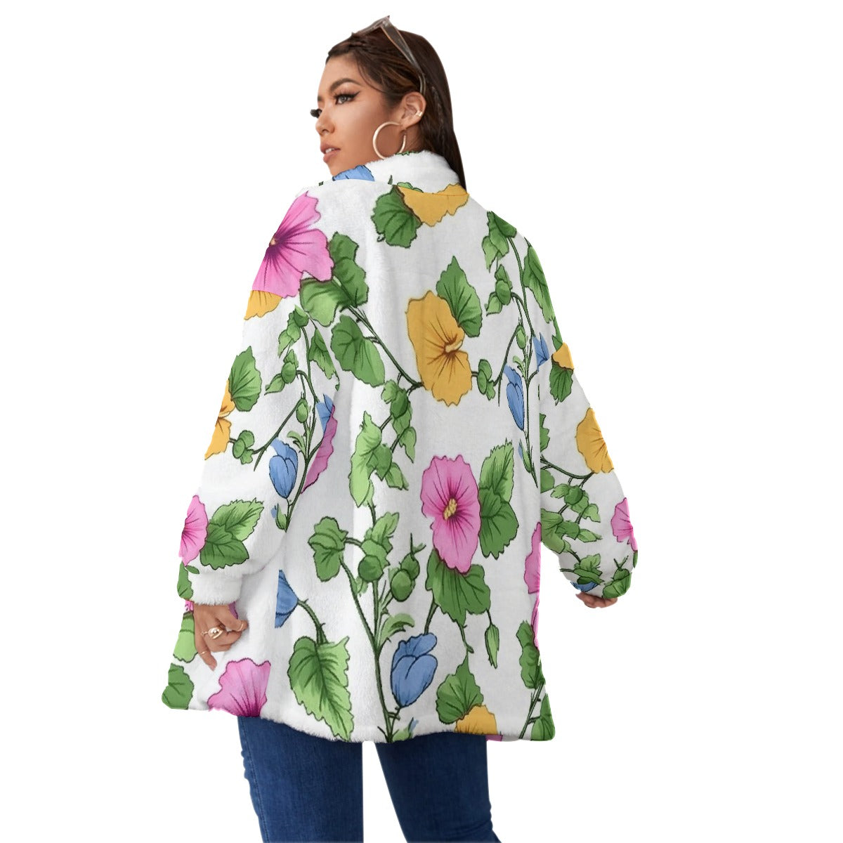 All-Over Print Unisex Borg Fleece Stand-up Collar Coat With Zipper Closure(Plus Size)