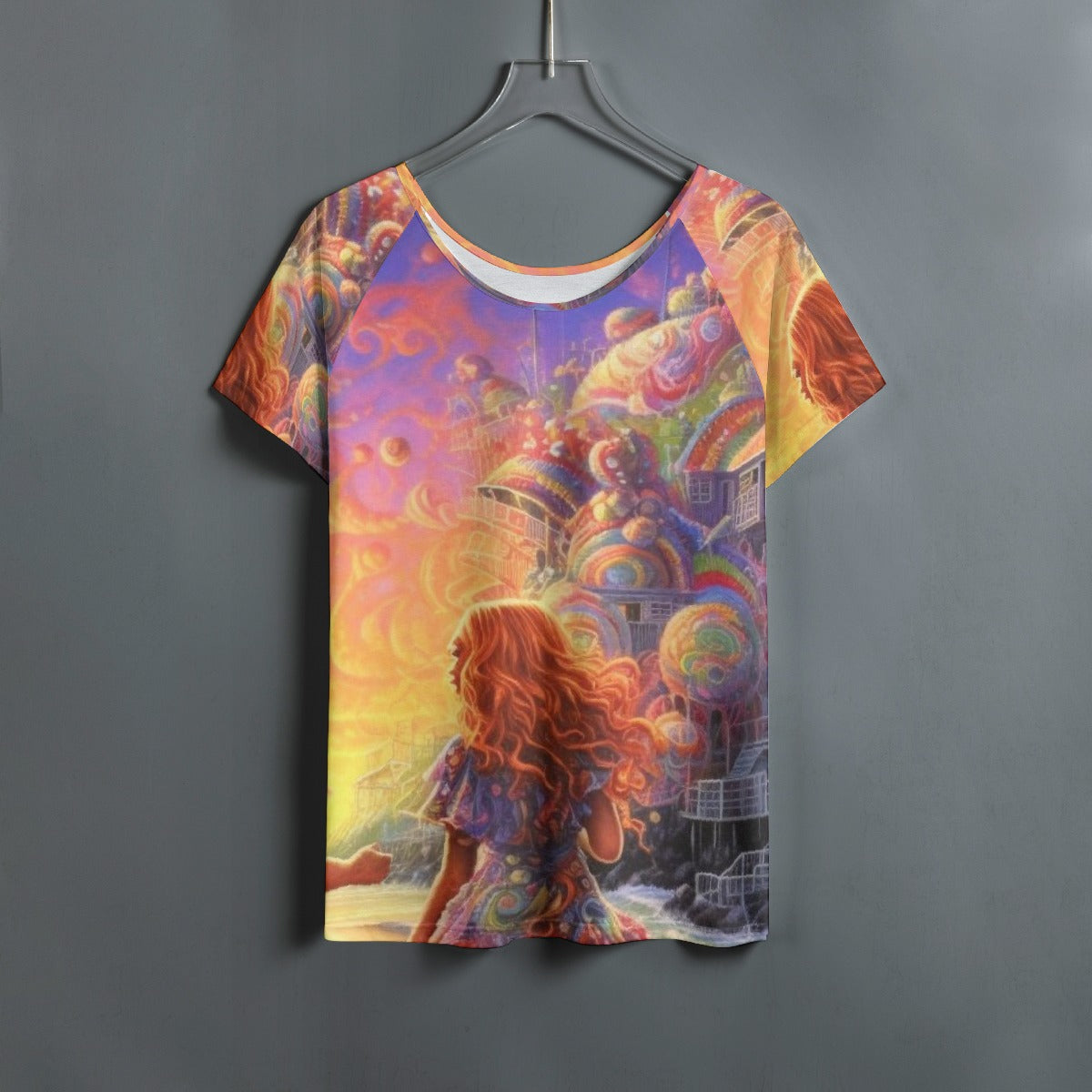 All-Over Print Women's Round Neck T-shirt With Raglan Sleeve