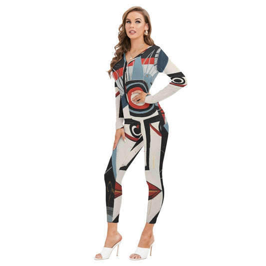 All-Over Print Women's Plunging Neck Jumpsuit
