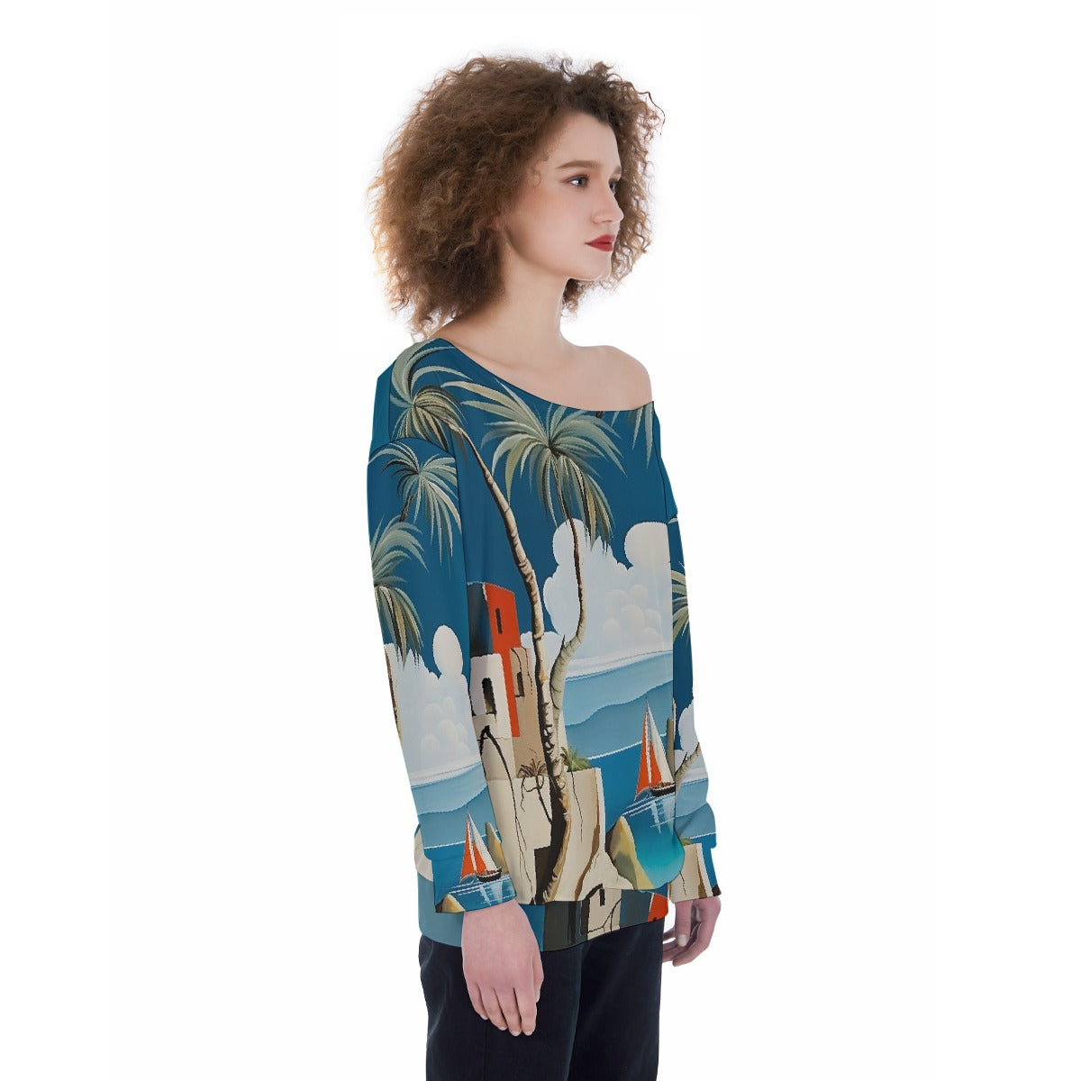 All-Over Print Oversized Women's Off-Shoulder Sweatshirt