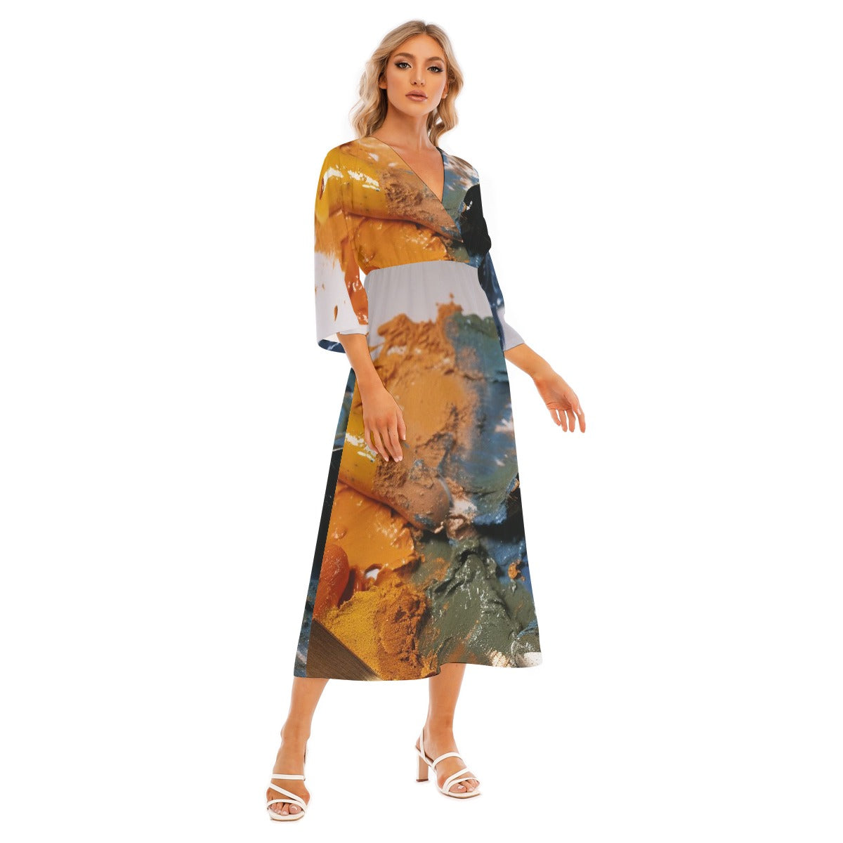 All-Over Print Women's Mid-Sleeve Long Dress