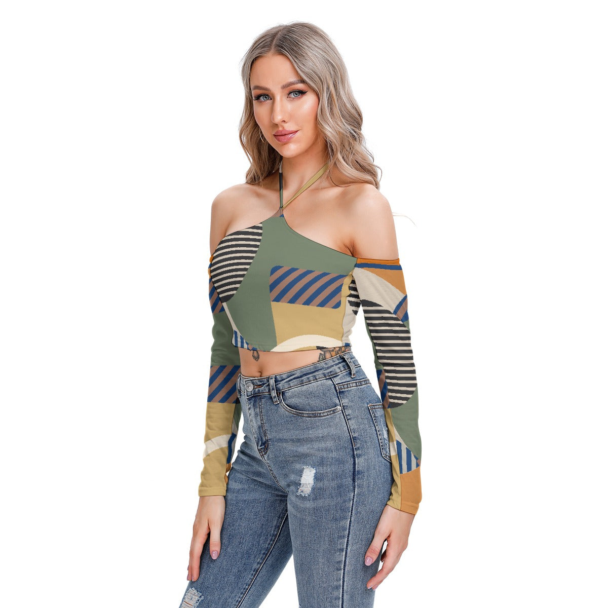 All-Over Print Women's Halter Lace-up Top