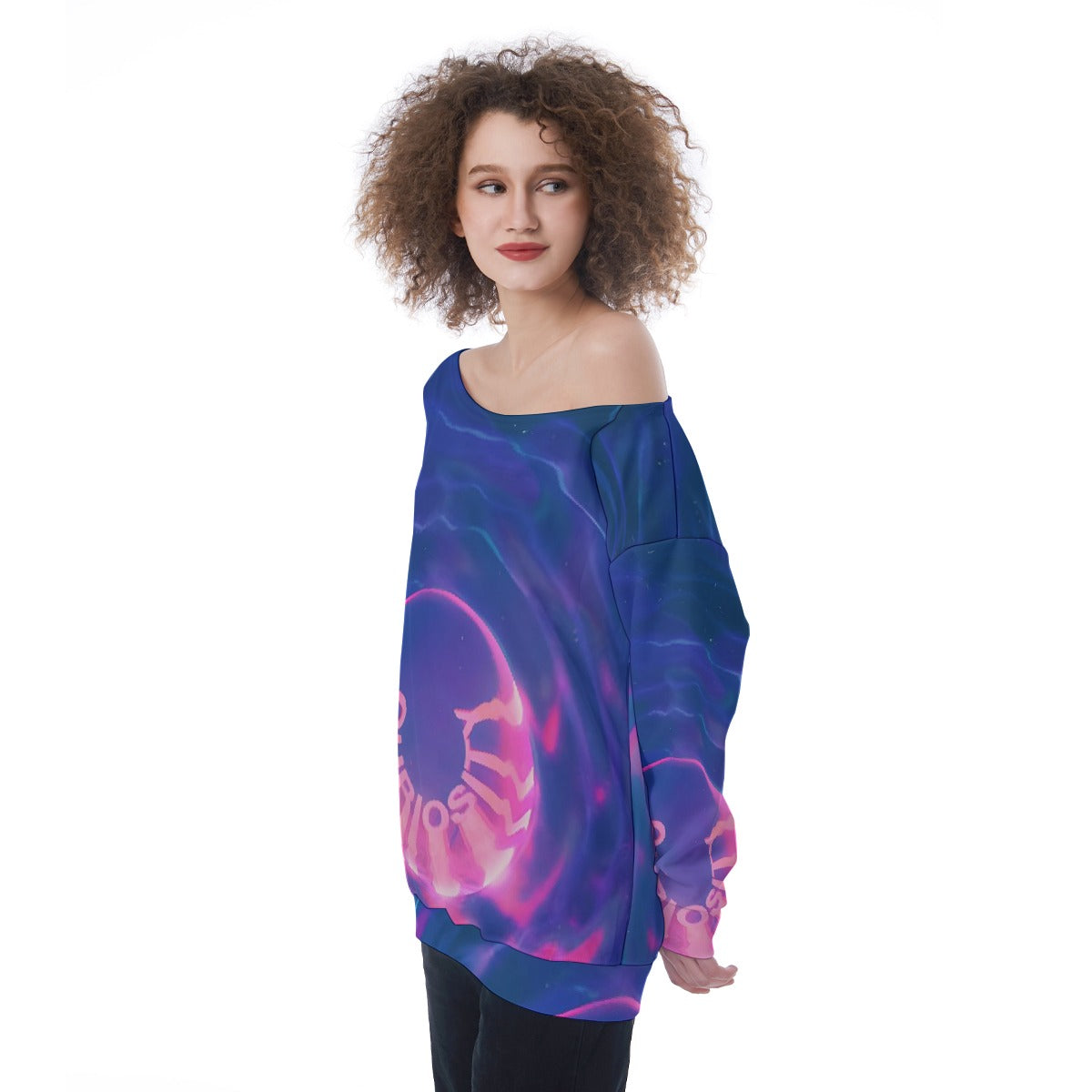 All-Over Print Oversized Women's Off-Shoulder Sweatshirt