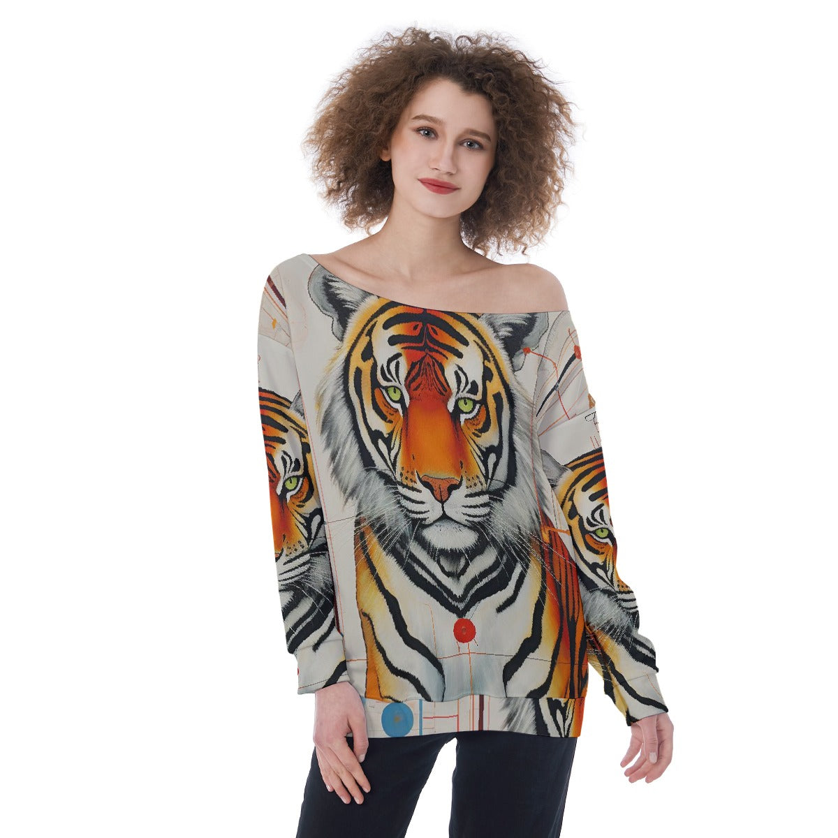 All-Over Print Oversized Women's Off-Shoulder Sweatshirt