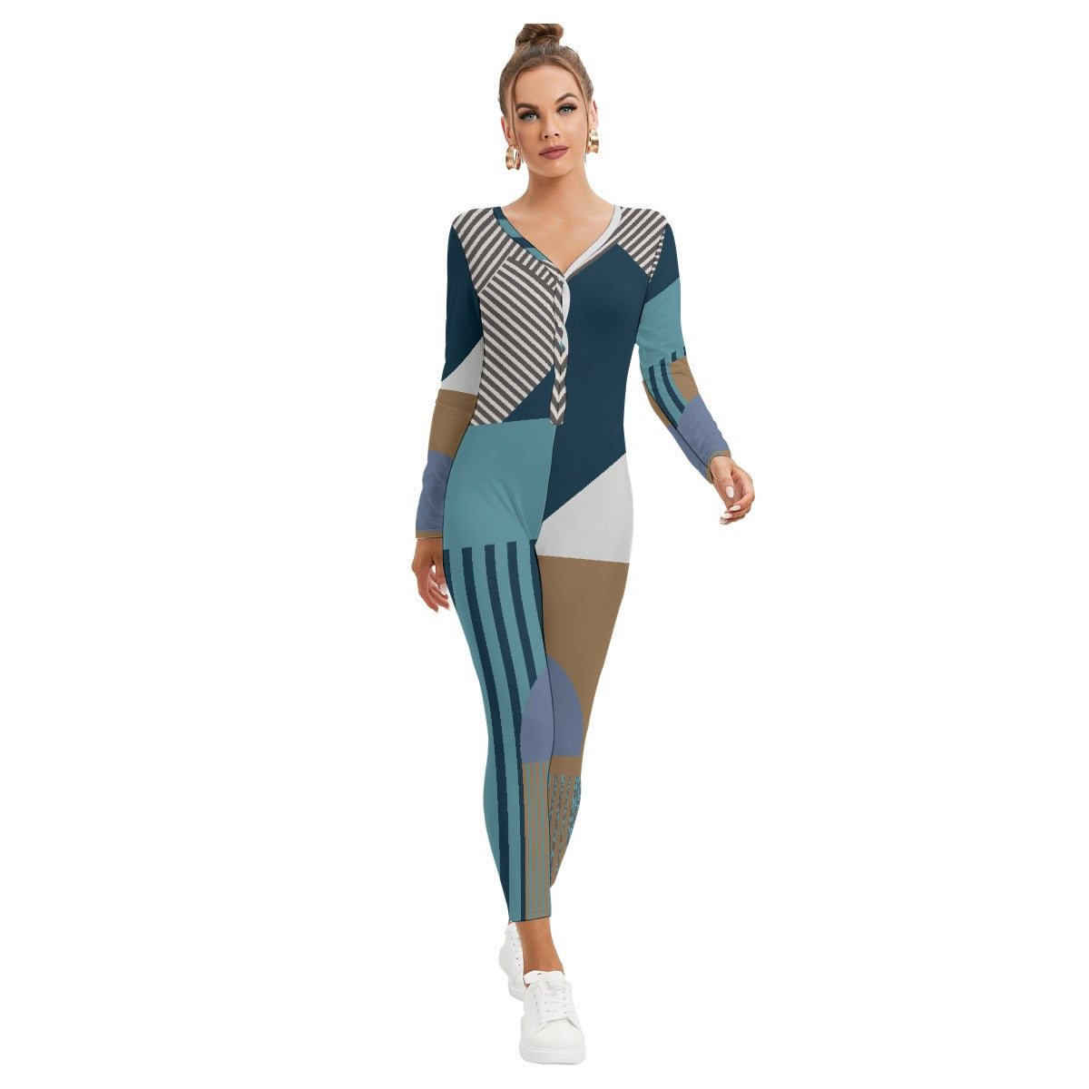 All-Over Print Women's Plunging Neck Jumpsuit
