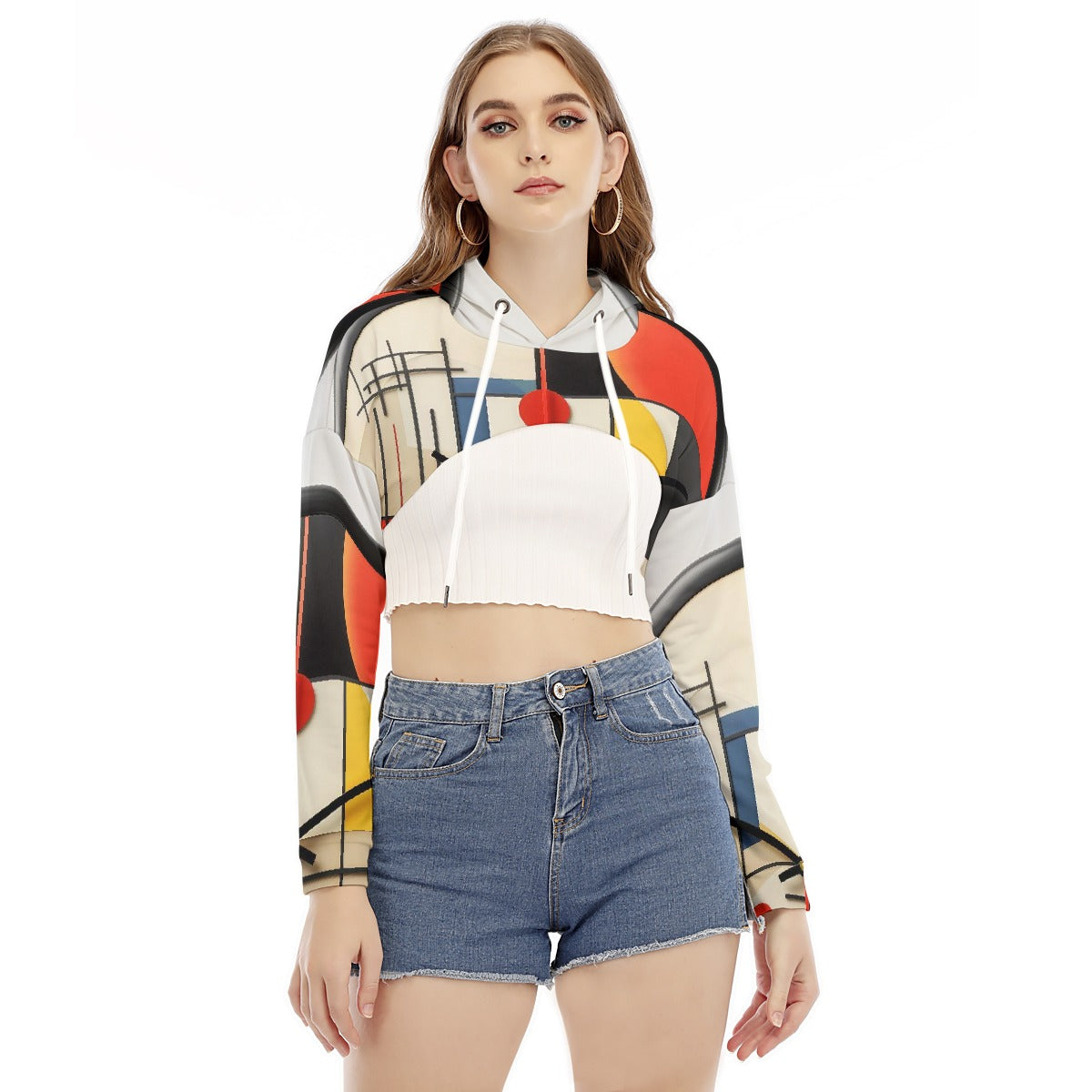 All-Over Print Women's Smock Short Hoodie With Long Sleeve