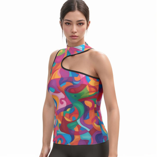 All-Over Print Women's Halter Sleeveless Asymmetrical Tank Top