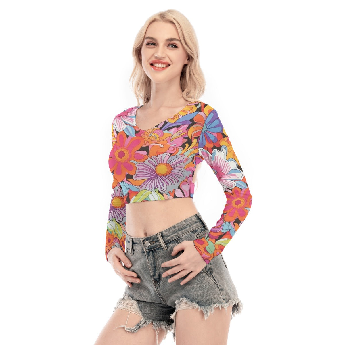 All-Over Print Women's Back Hollow T-shirt With Strap
