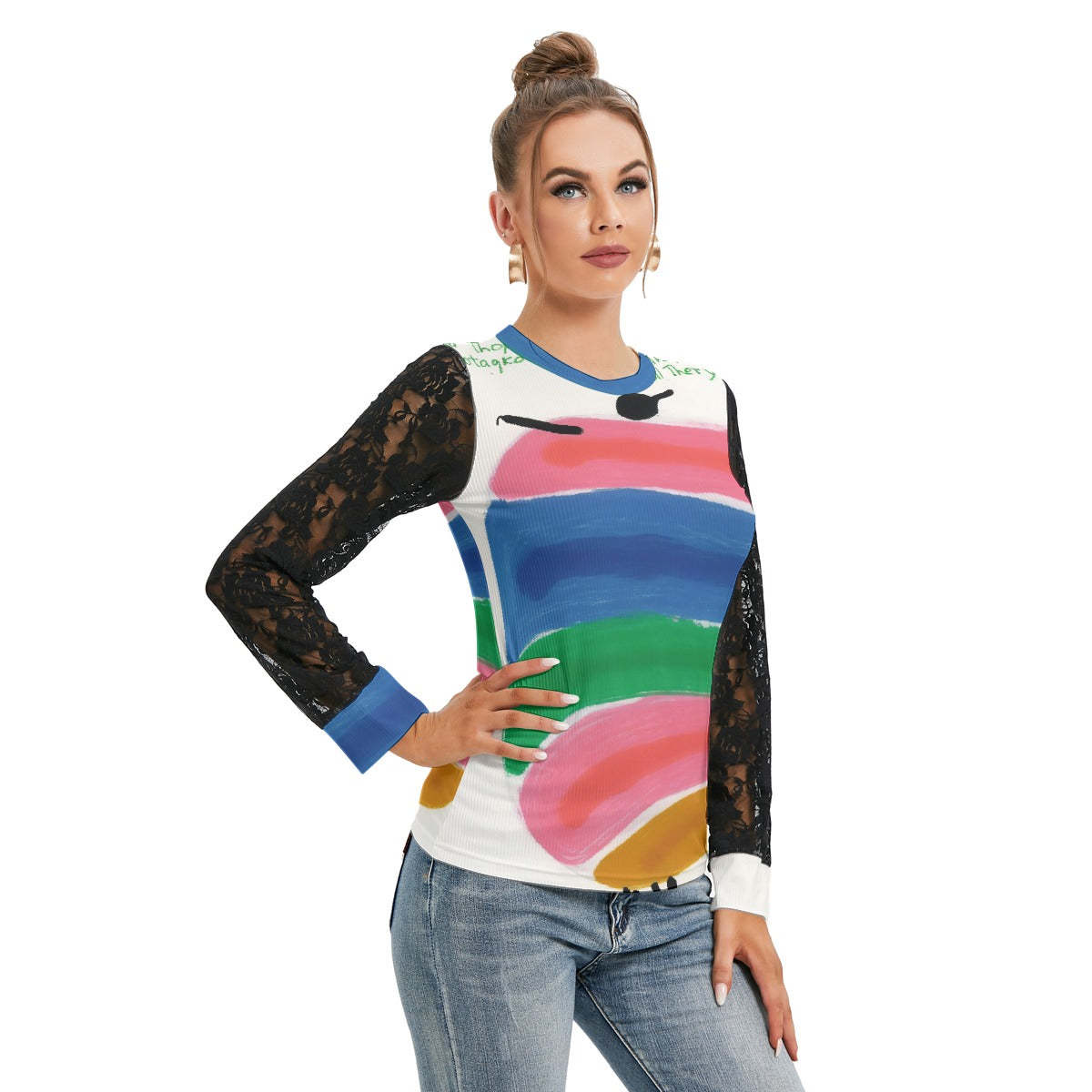 All-Over Print Women's T-shirt And Sleeve With Black Lace