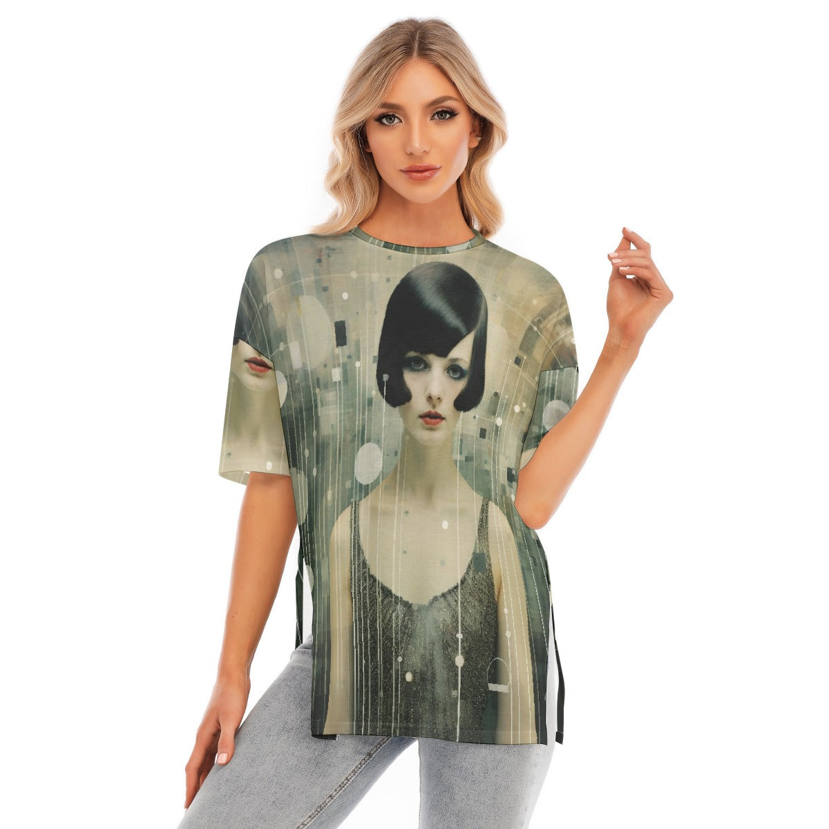 All-Over Print Women's Short Sleeves T-shirt With Hem Split