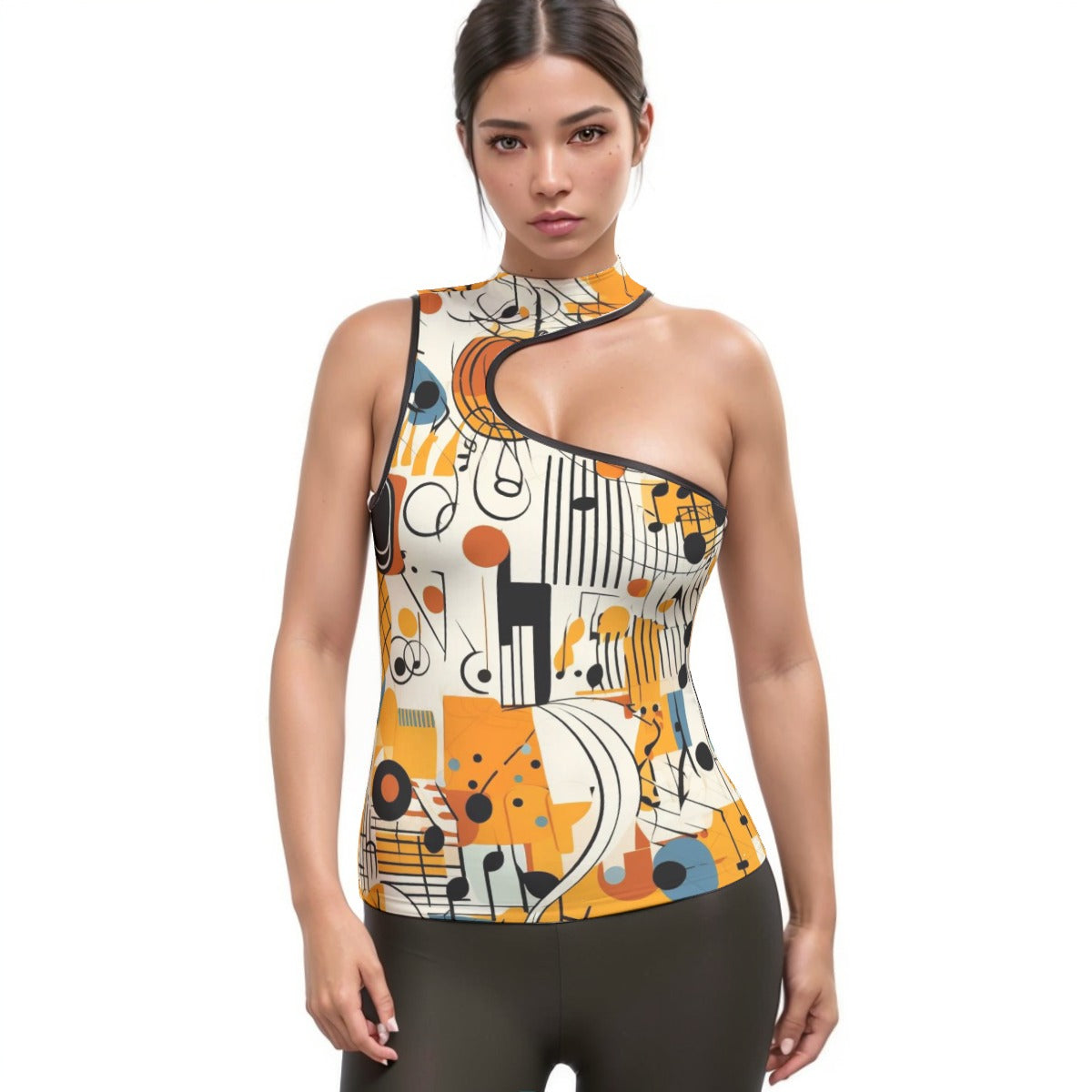 All-Over Print Women's Halter Sleeveless Asymmetrical Tank Top