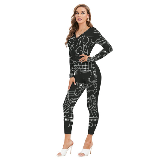 All-Over Print Women's Plunging Neck Jumpsuit