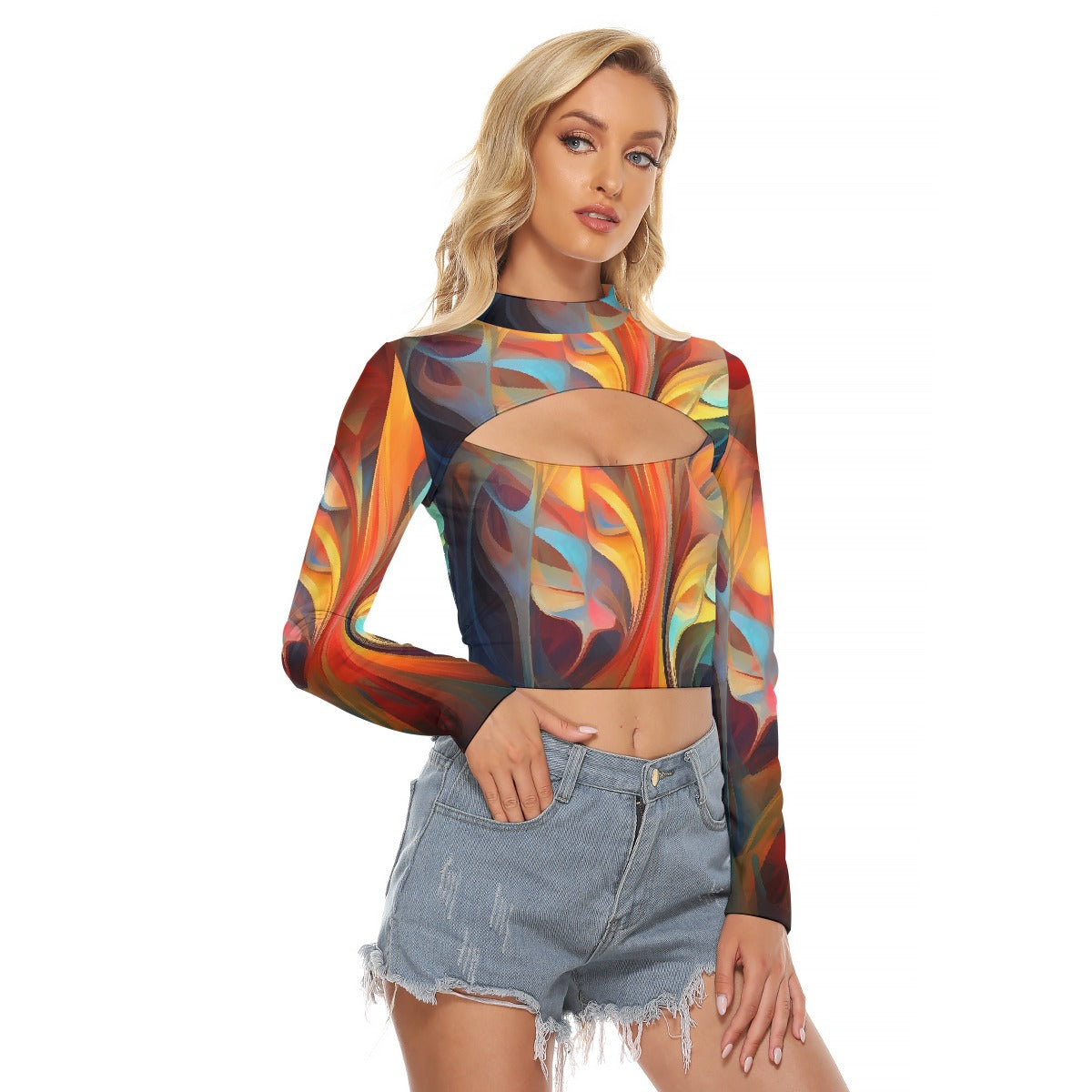 All-Over Print Women's Hollow Chest Keyhole Tight Crop Top