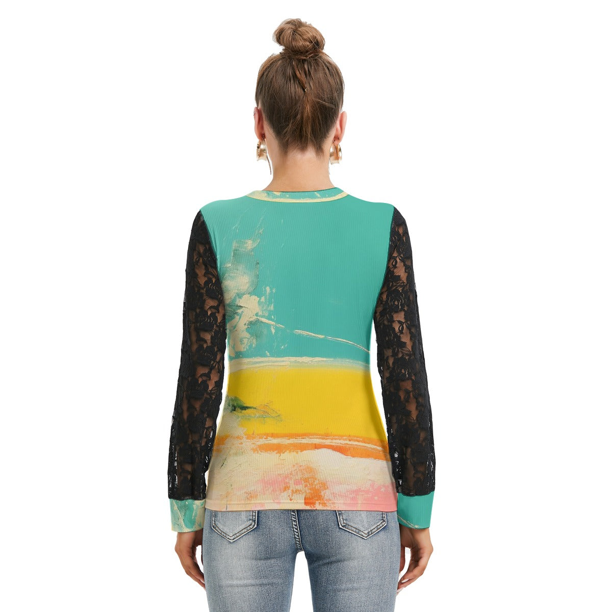 All-Over Print Women's T-shirt And Sleeve With Black Lace