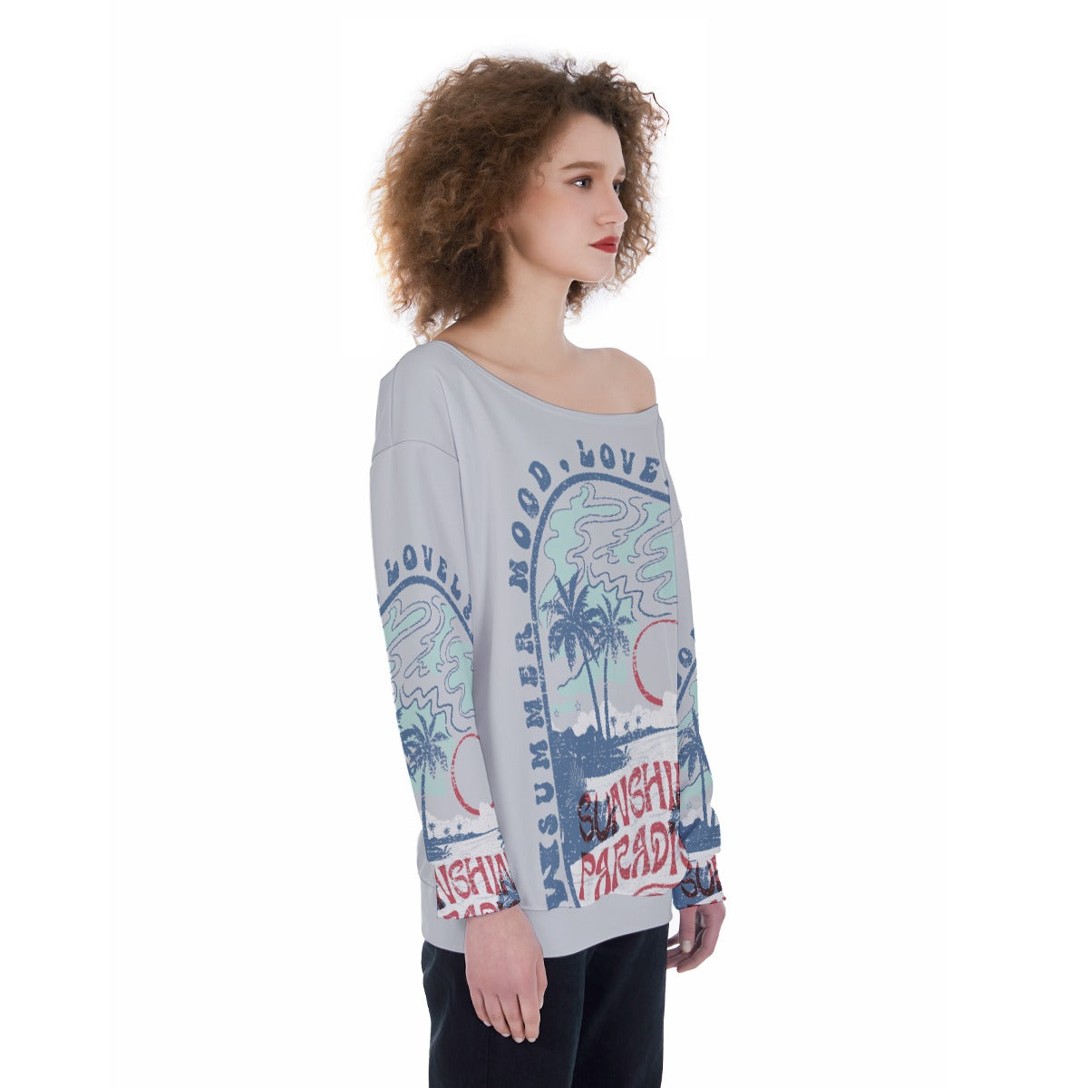 All-Over Print Oversized Women's Off-Shoulder Sweatshirt