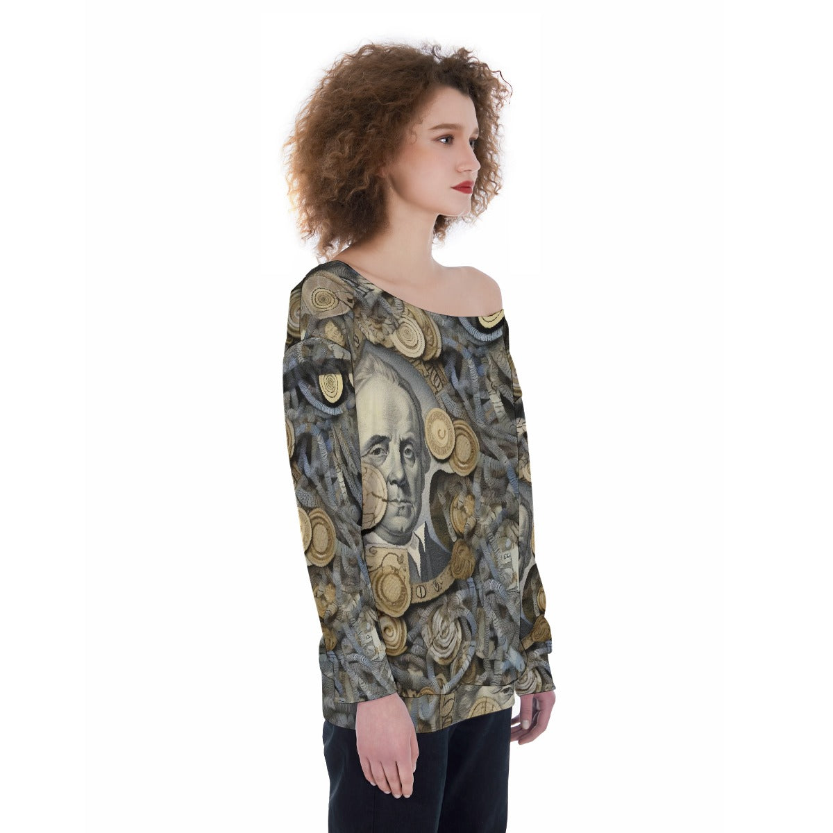 All-Over Print Oversized Women's Off-Shoulder Sweatshirt