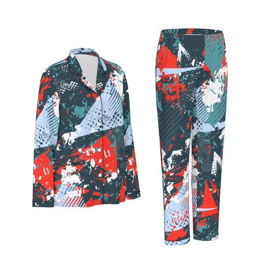 All-Over Print Women's Long Sleeve Pajama Set With Black Contrast Piping