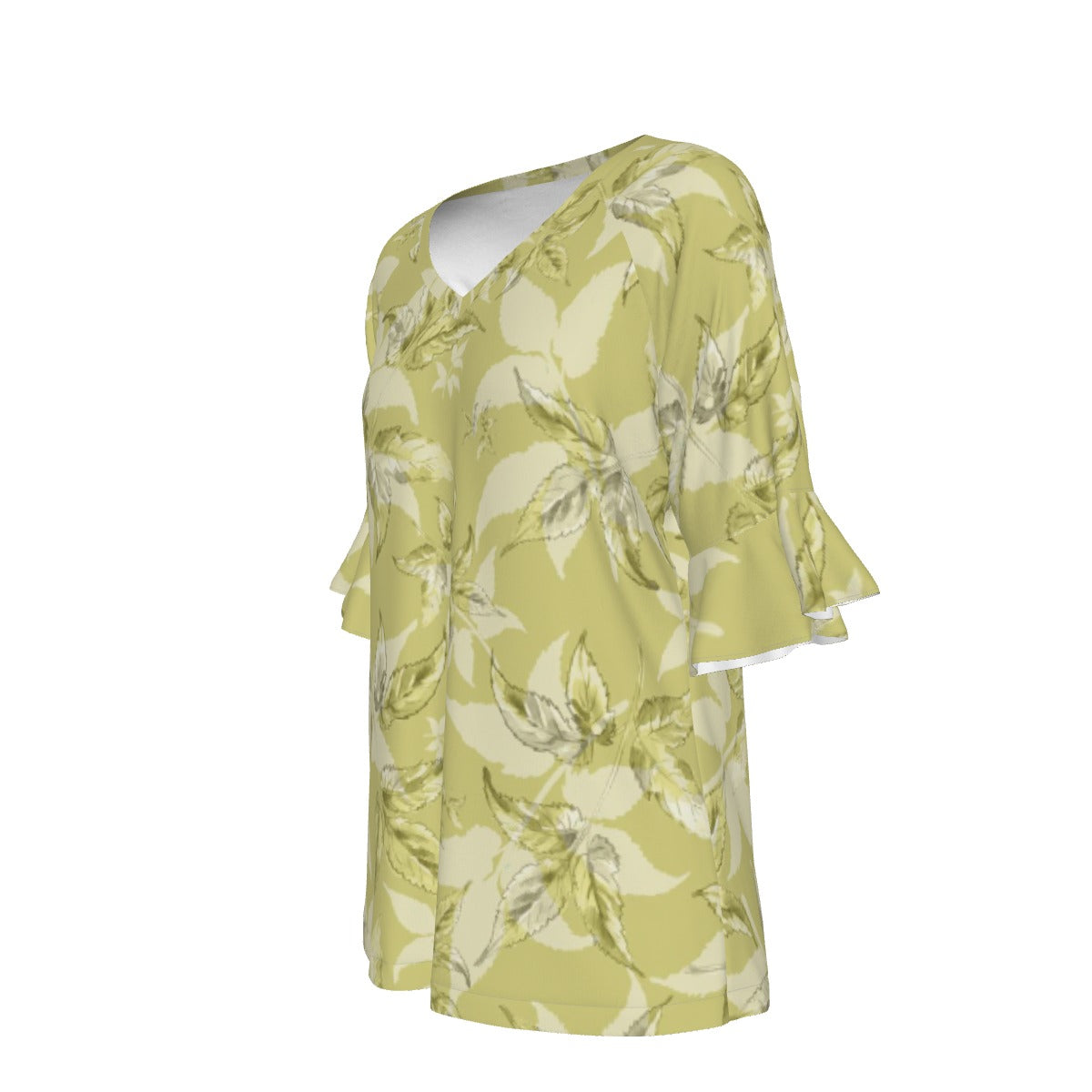 All-Over Print V-neck Women's T-shirt With Bell Sleeve