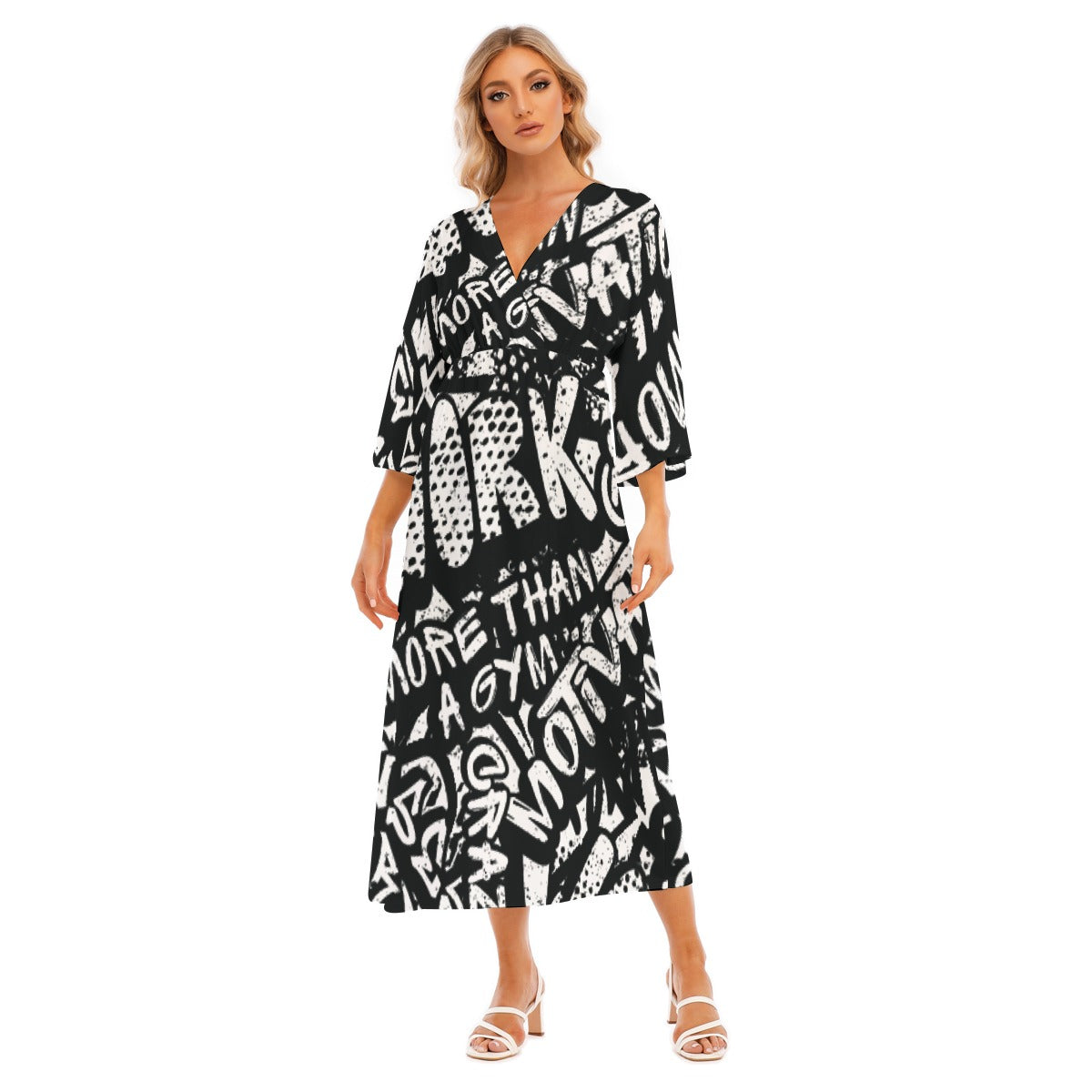 All-Over Print Women's Mid-Sleeve Long Dress