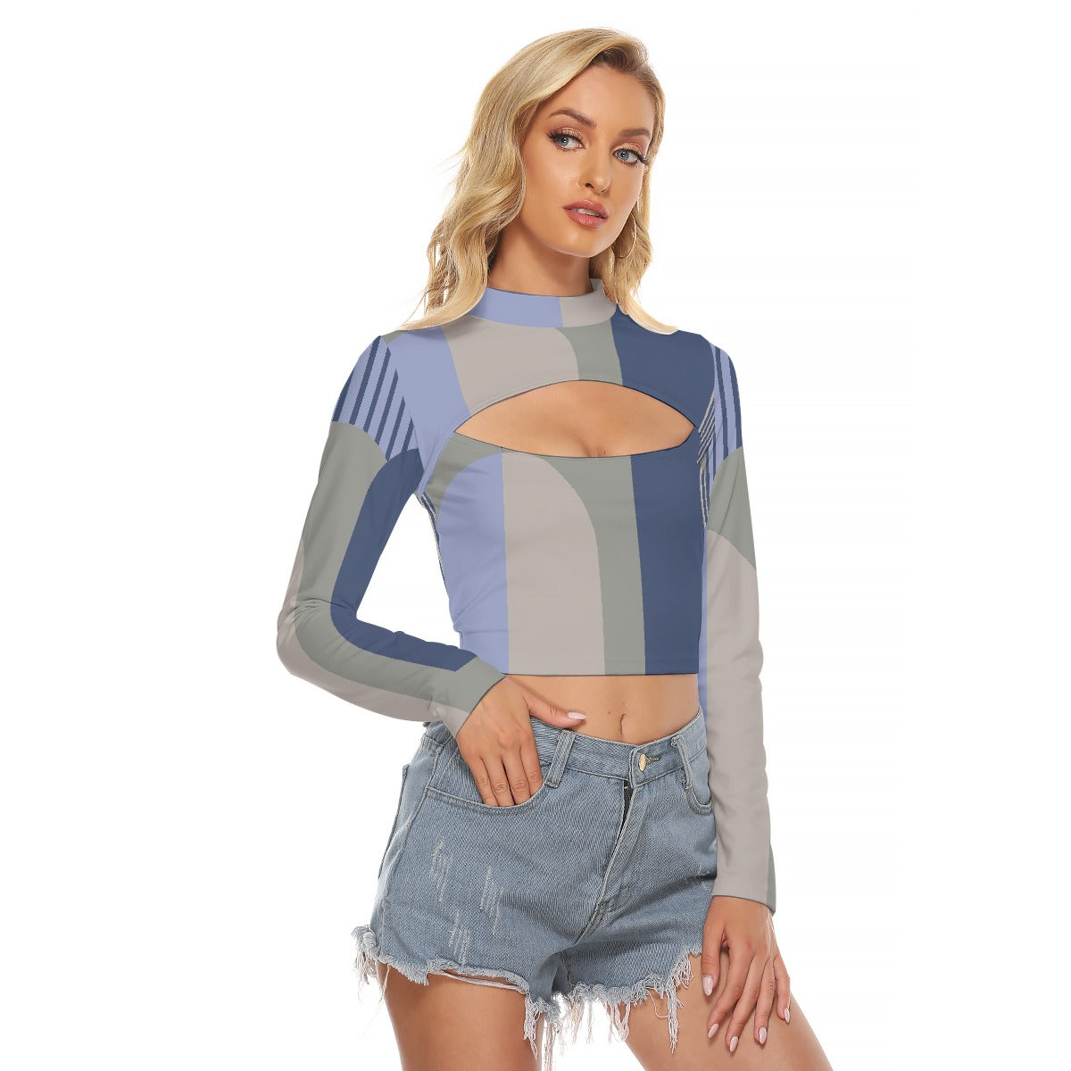 All-Over Print Women's Hollow Chest Keyhole Tight Crop Top