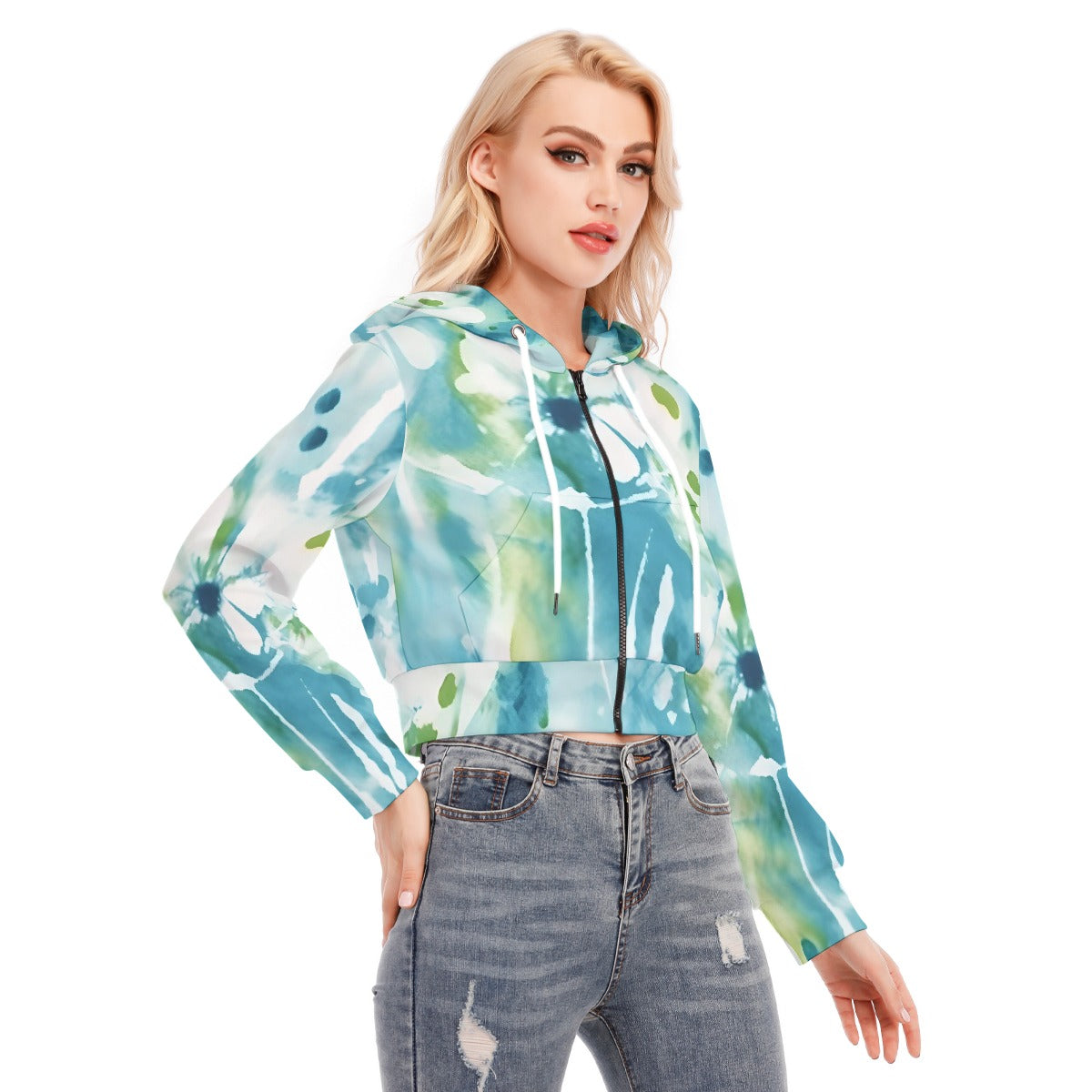 All-Over Print Women's Crop Top Hoodie With Zipper Closure