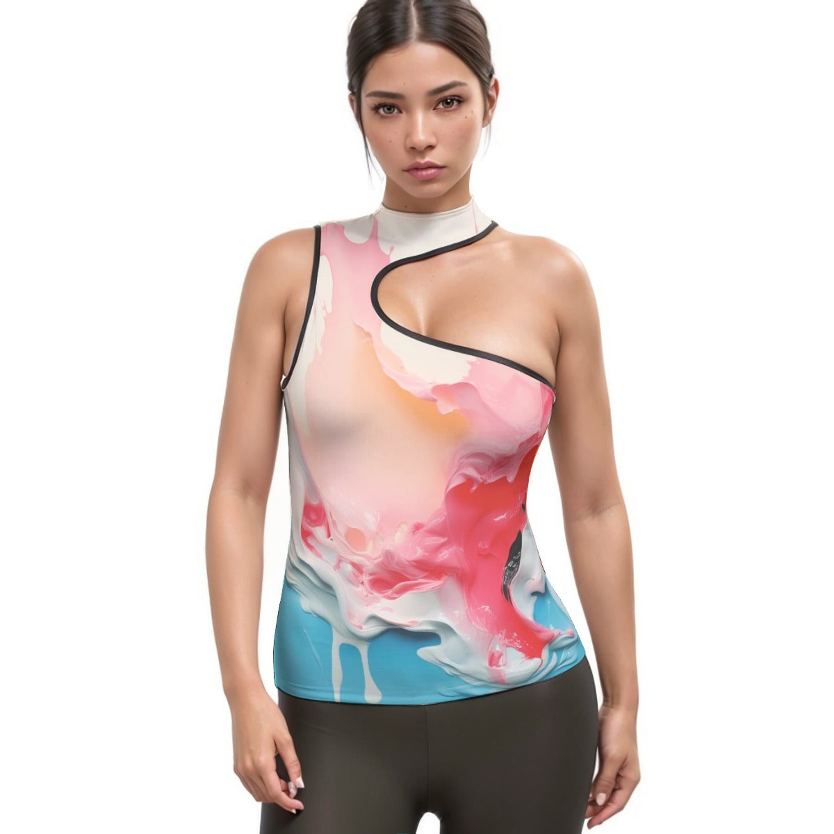 All-Over Print Women's Halter Sleeveless Asymmetrical Tank Top