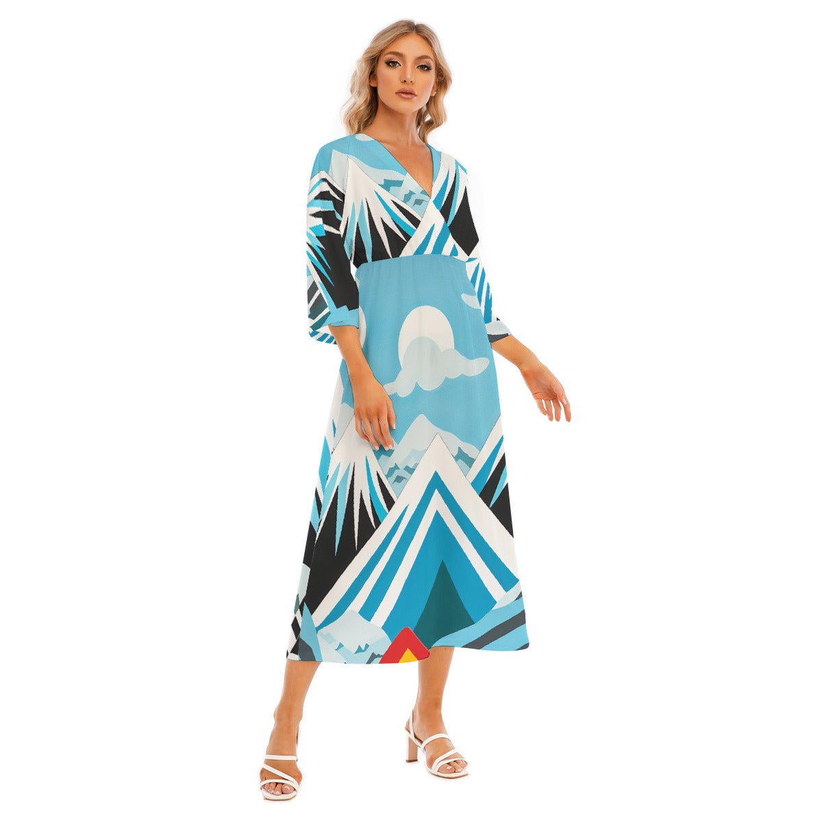 All-Over Print Women's Mid-Sleeve Long Dress