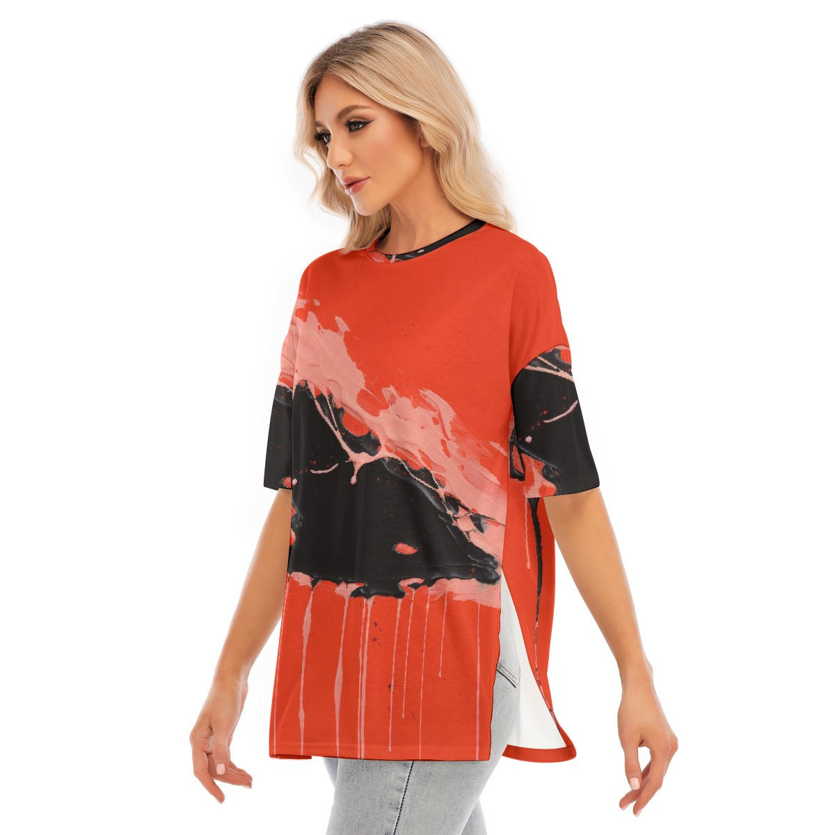 All-Over Print Women's Short Sleeves T-shirt With Hem Split