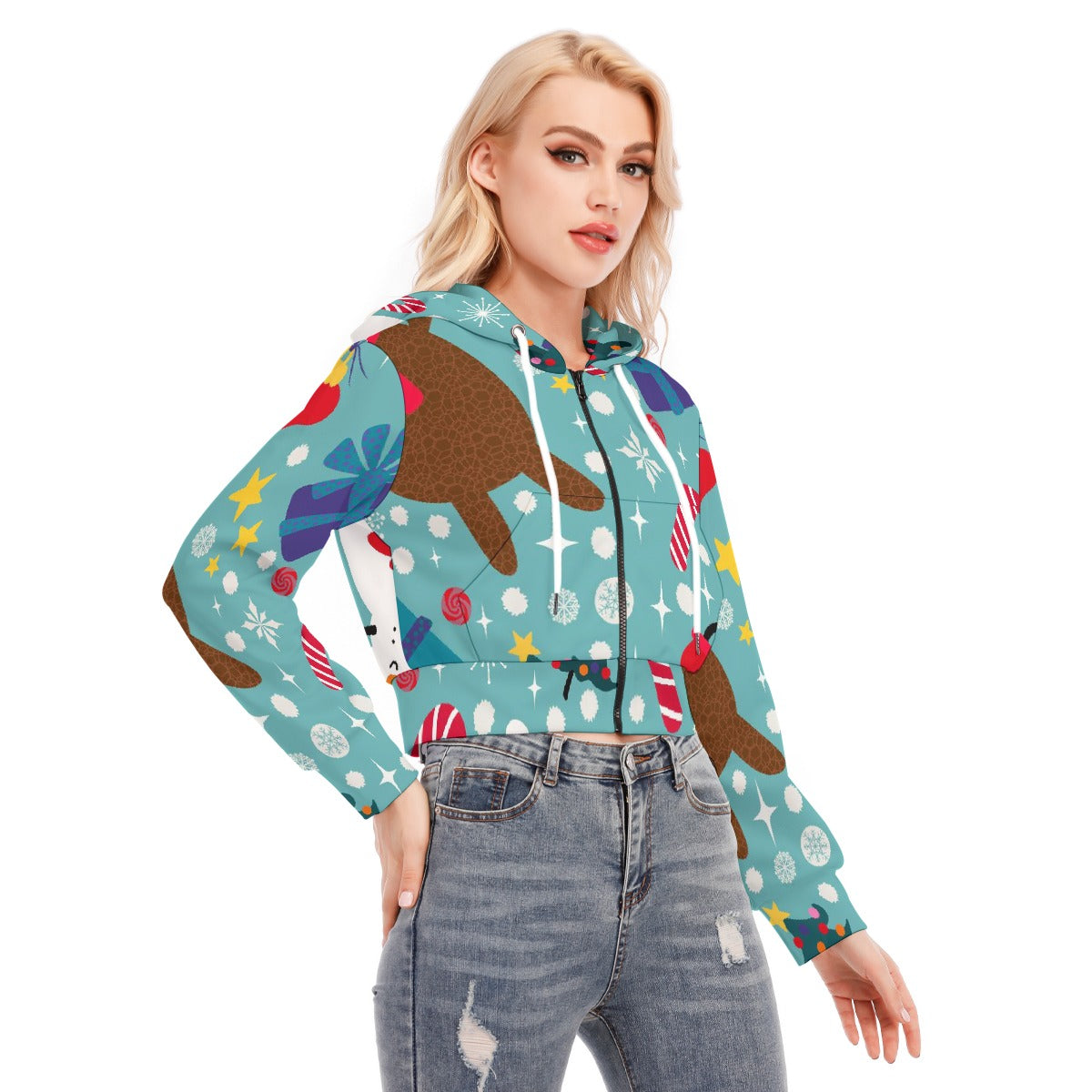 All-Over Print Women's Crop Top Hoodie With Zipper Closure