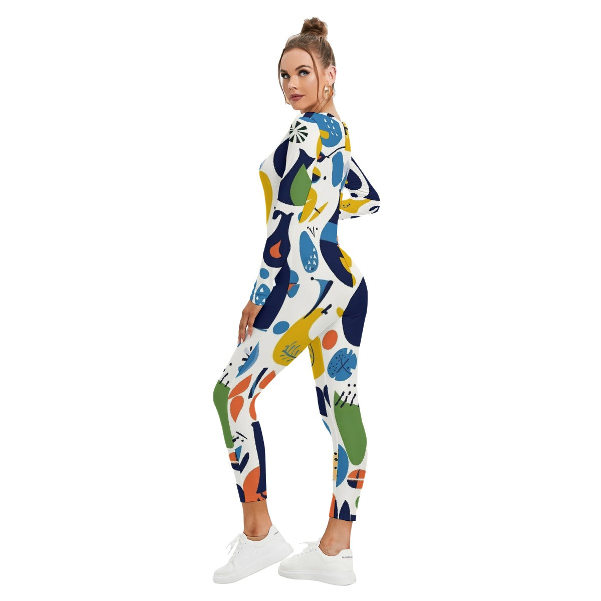 All-Over Print Women's Plunging Neck Jumpsuit