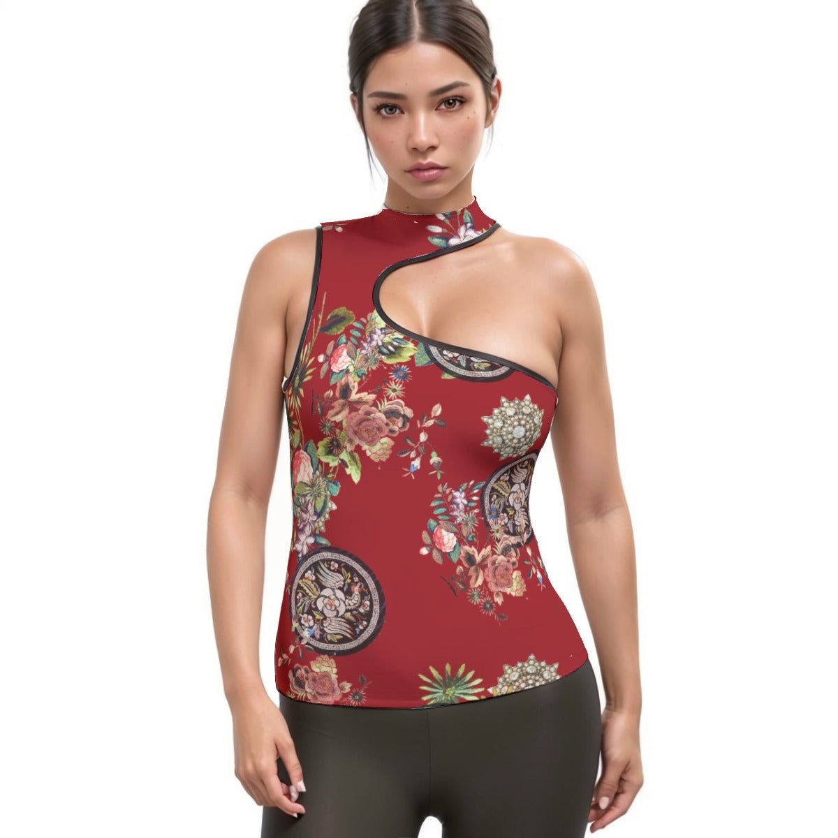 All-Over Print Women's Halter Sleeveless Asymmetrical Tank Top