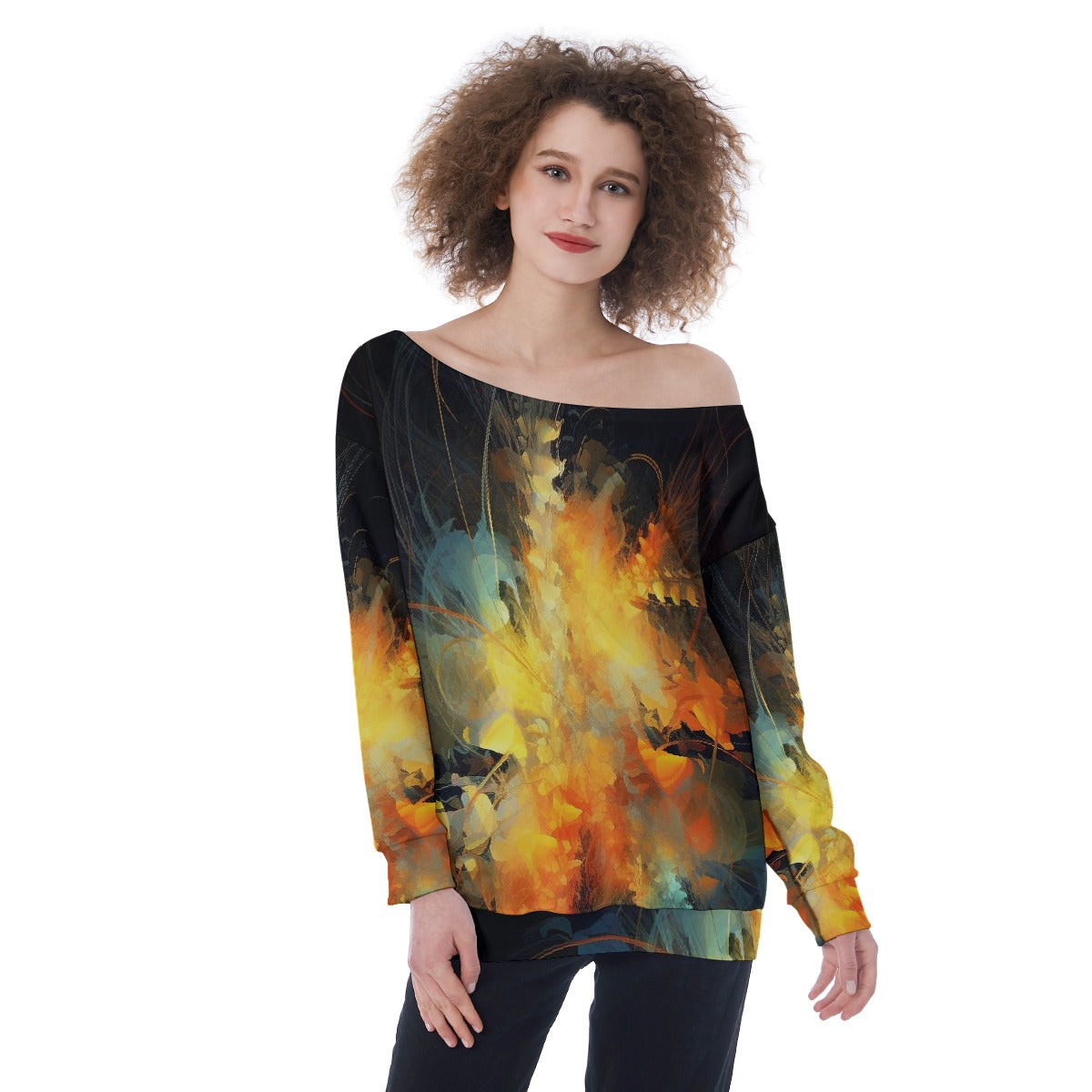 All-Over Print Oversized Women's Off-Shoulder Sweatshirt